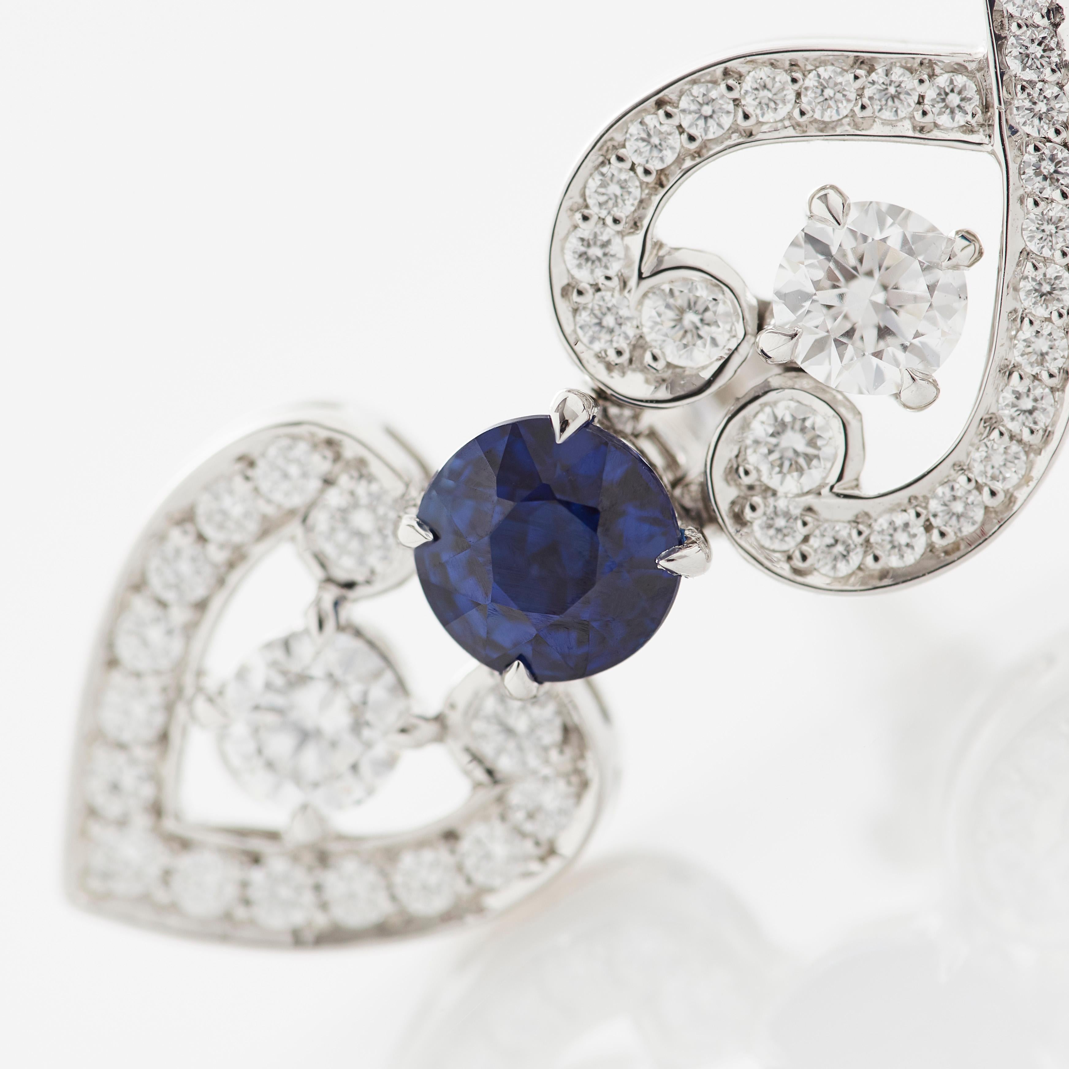 Pear Cut Garrard 'Regal Cascade' 18 Karat White Gold White Diamond Blue Sapphire Earrings For Sale