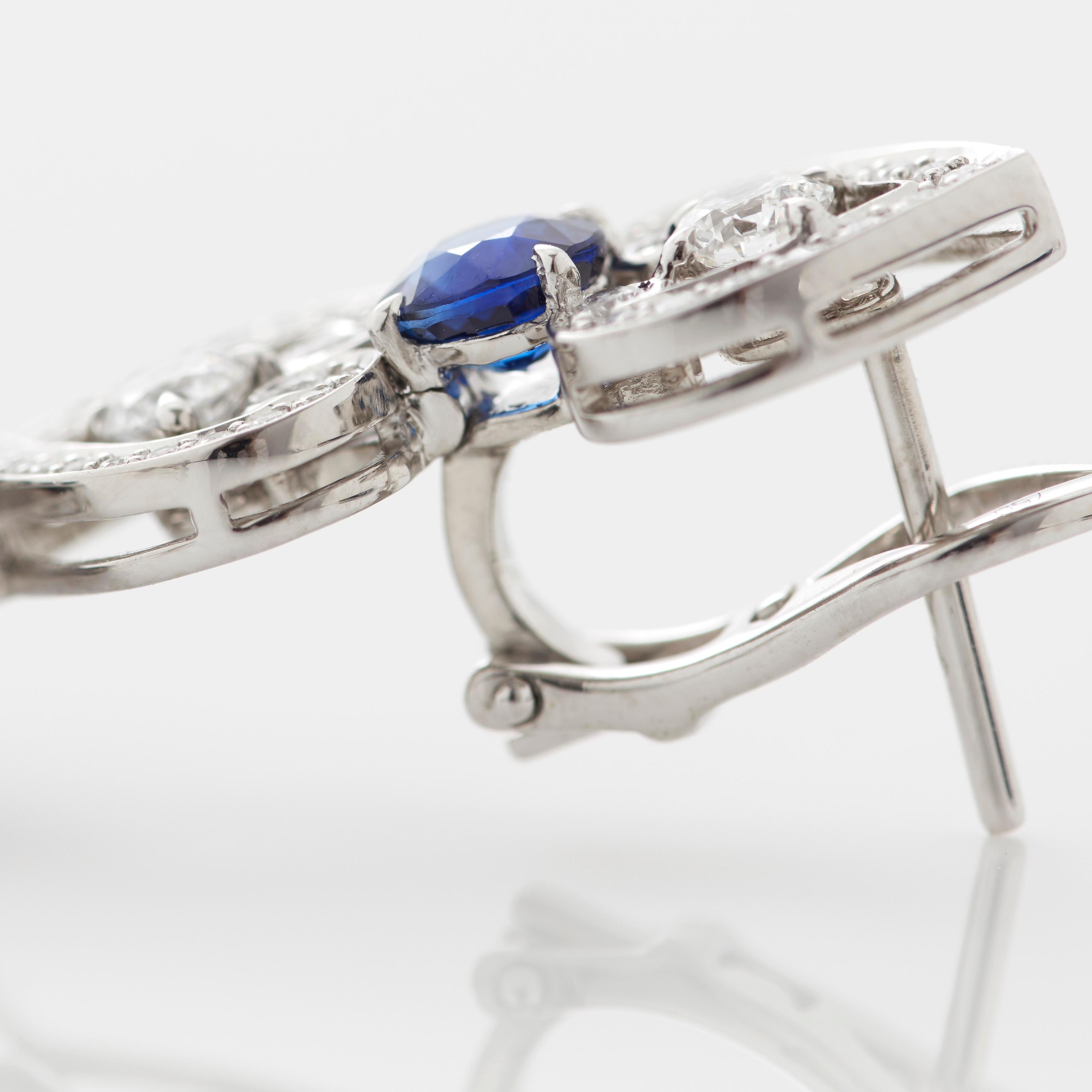 Garrard 'Regal Cascade' 18 Karat White Gold White Diamond Blue Sapphire Earrings For Sale 1
