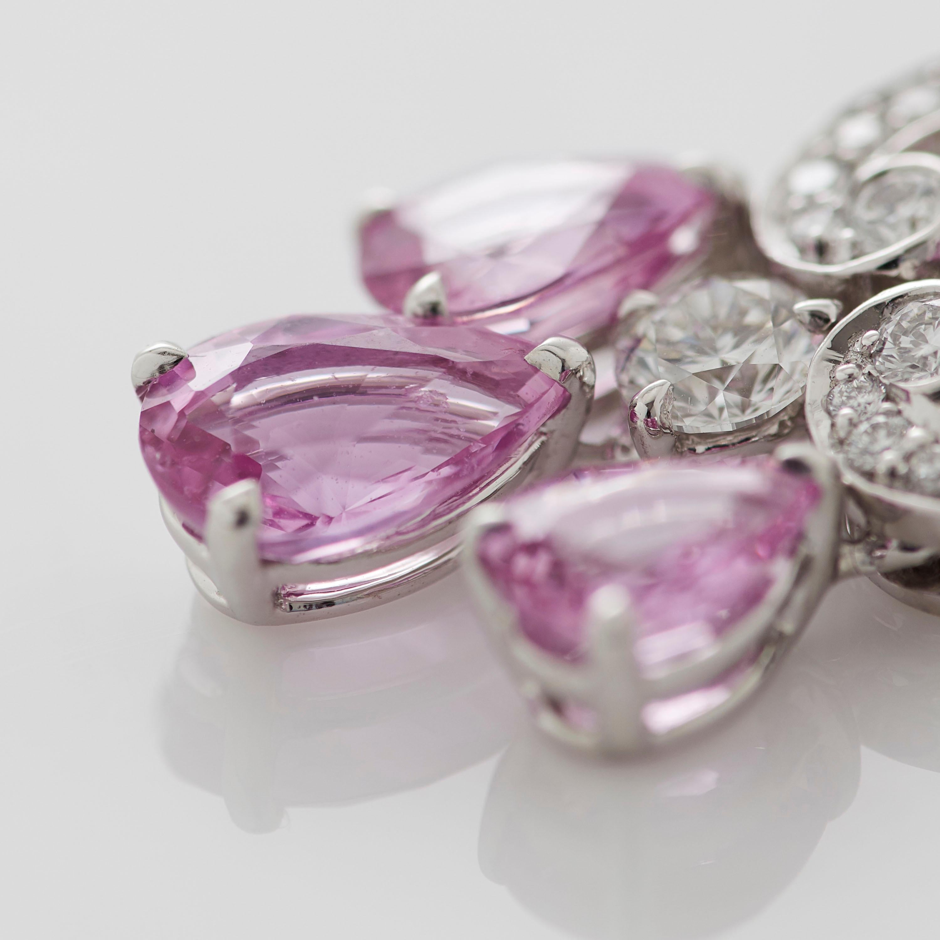 Garrard 'Regal Cascade' 18 Karat White Gold White Diamond Pink Sapphire Earrings In New Condition In London, London