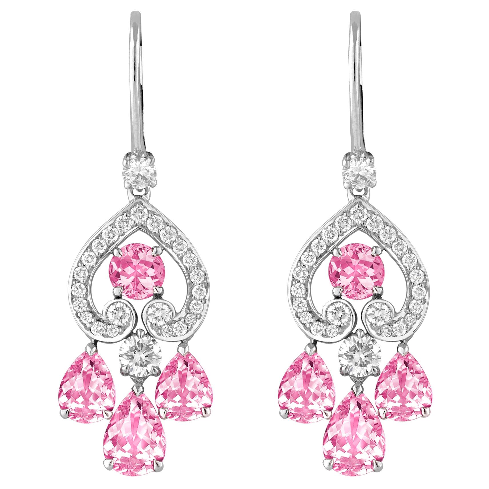 Garrard 'Regal Cascade' 18 Karat White Gold White Diamond Pink Sapphire Earrings