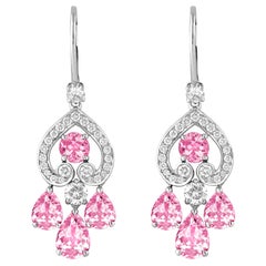 Garrard 'Regal Cascade' 18 Karat White Gold White Diamond Pink Sapphire Earrings