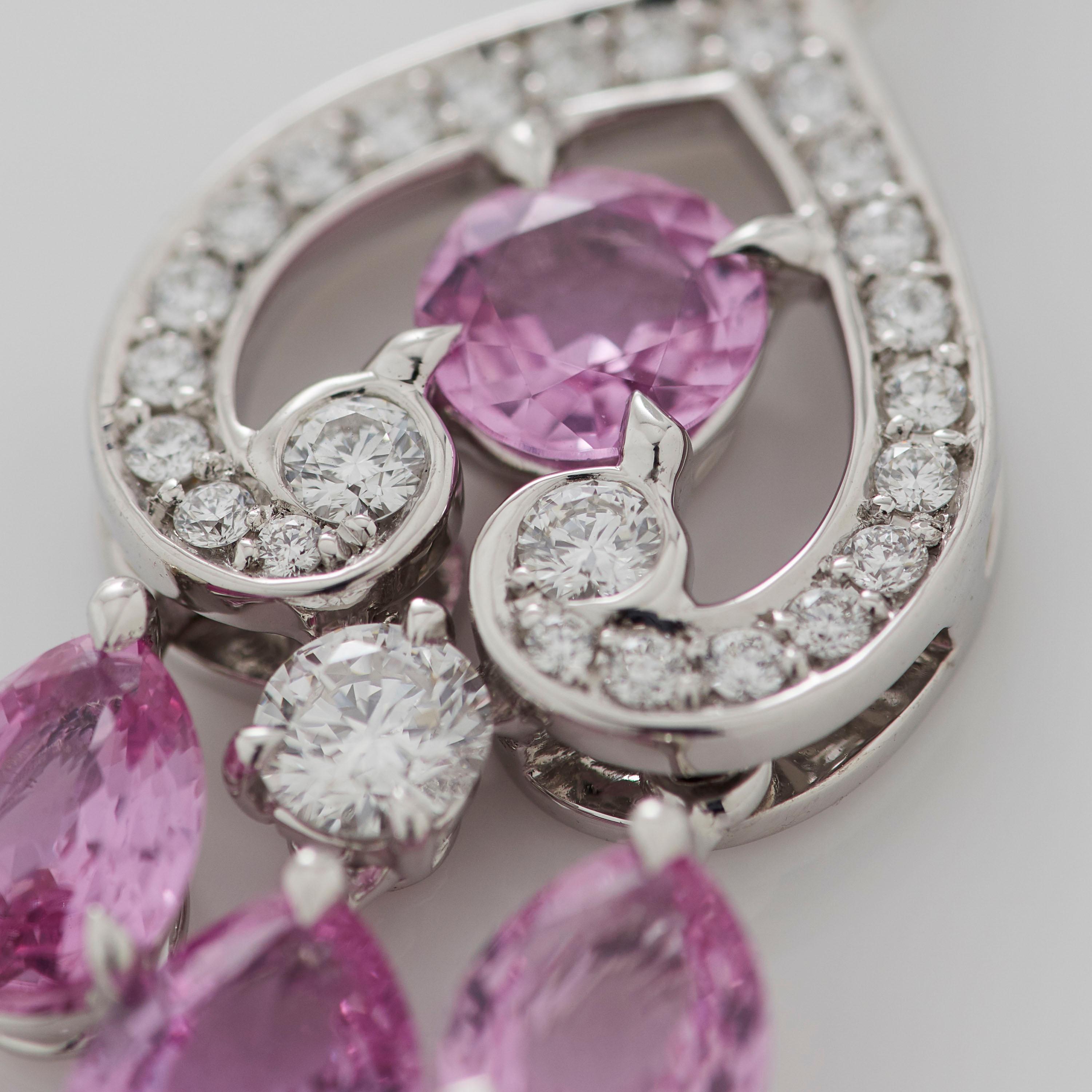 Modern Garrard 'Regal Cascade' 18 Karat White Gold White Diamond Pink Sapphire Pendant