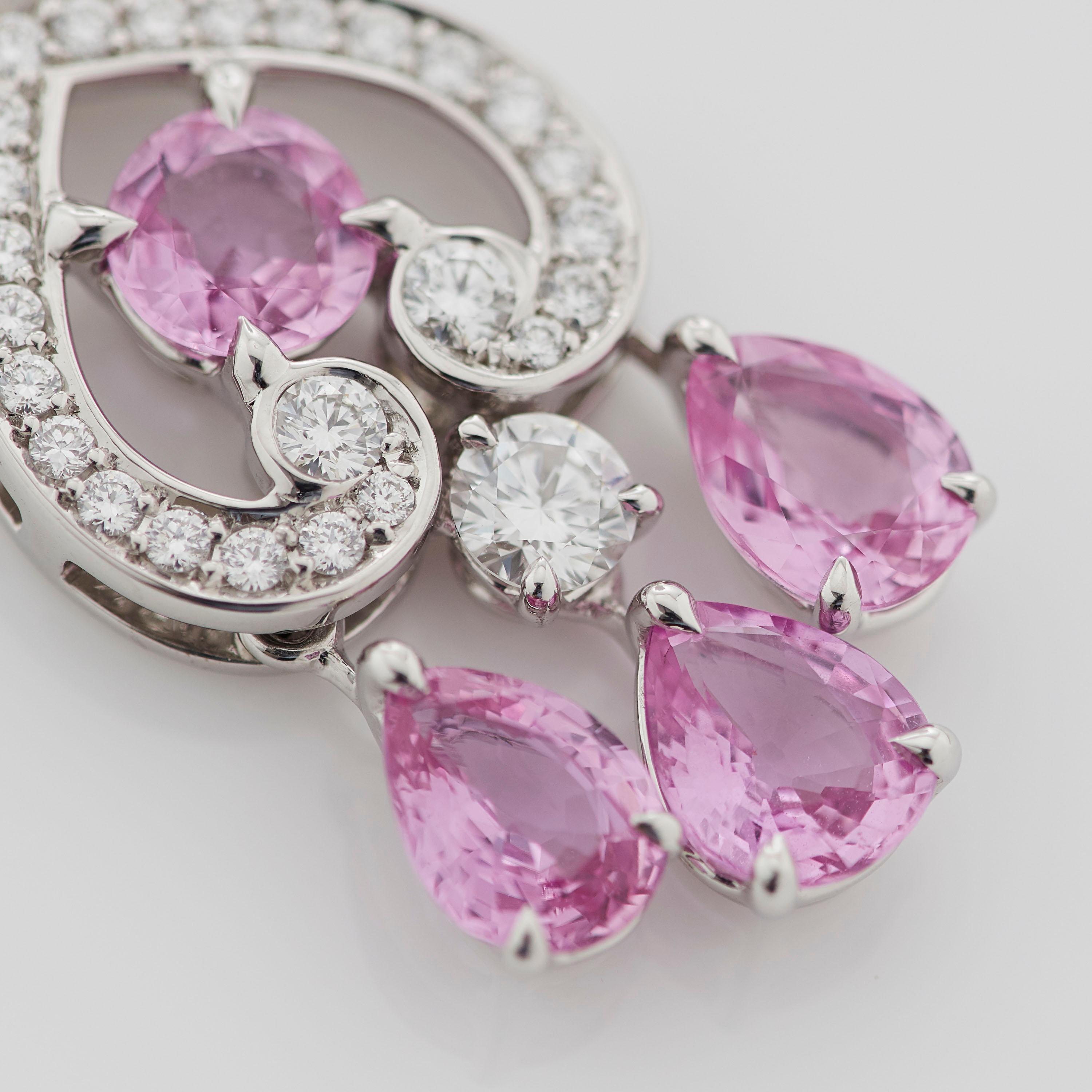 Garrard 'Regal Cascade' 18 Karat White Gold White Diamond Pink Sapphire Pendant 1