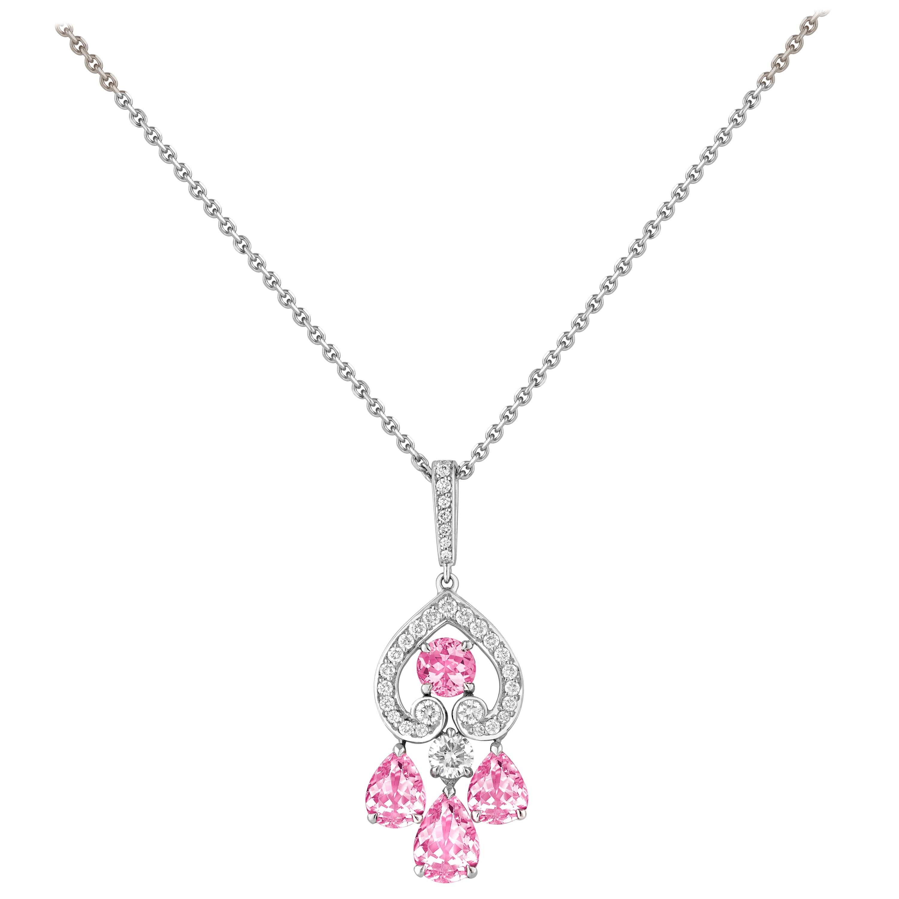 Garrard 'Regal Cascade' 18 Karat White Gold White Diamond Pink Sapphire Pendant