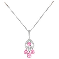 Garrard 'Regal Cascade' 18 Karat White Gold White Diamond Pink Sapphire Pendant