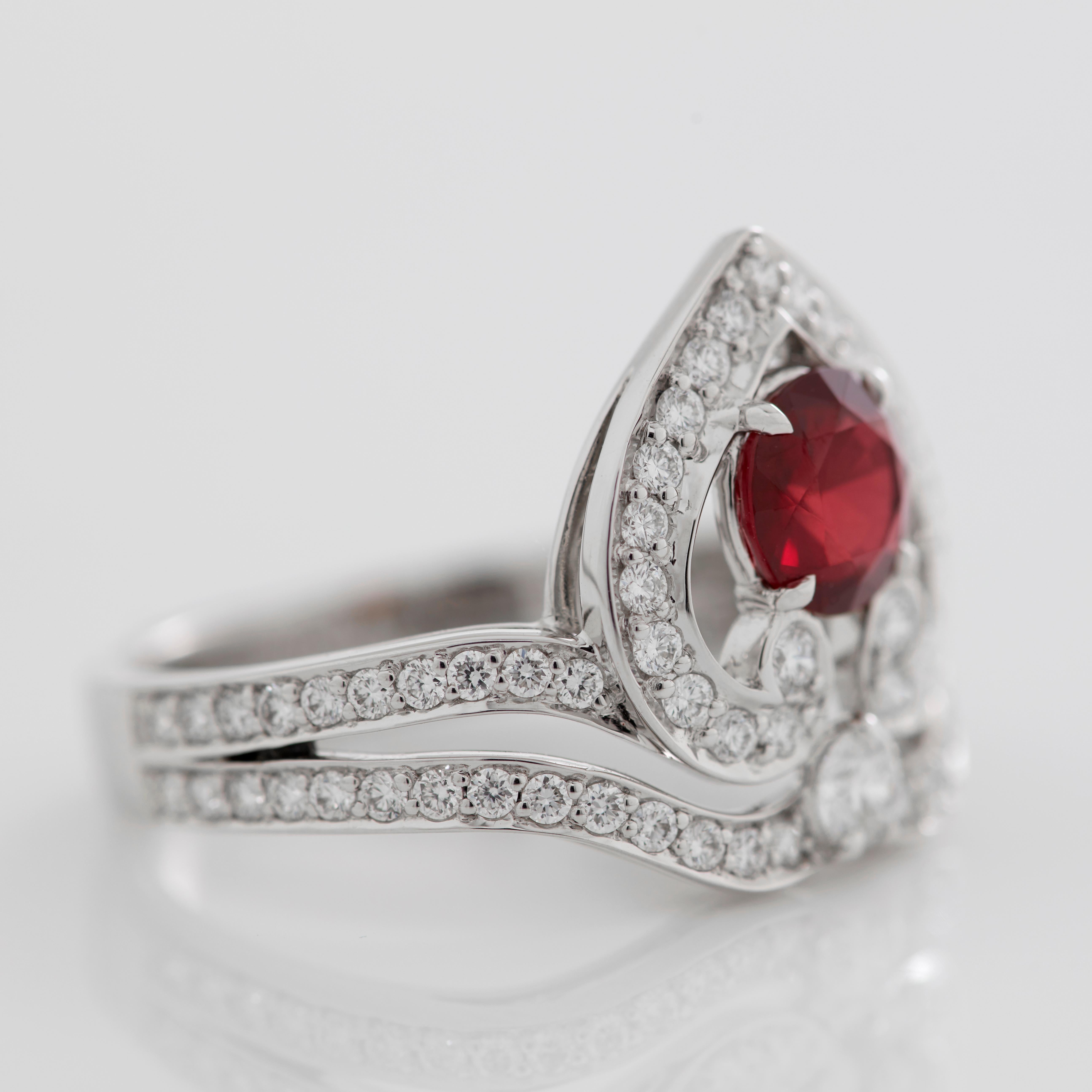 Garrard 'Regal Cascade' 18 Karat White Gold, White Diamond and Ruby Ring In New Condition For Sale In London, London