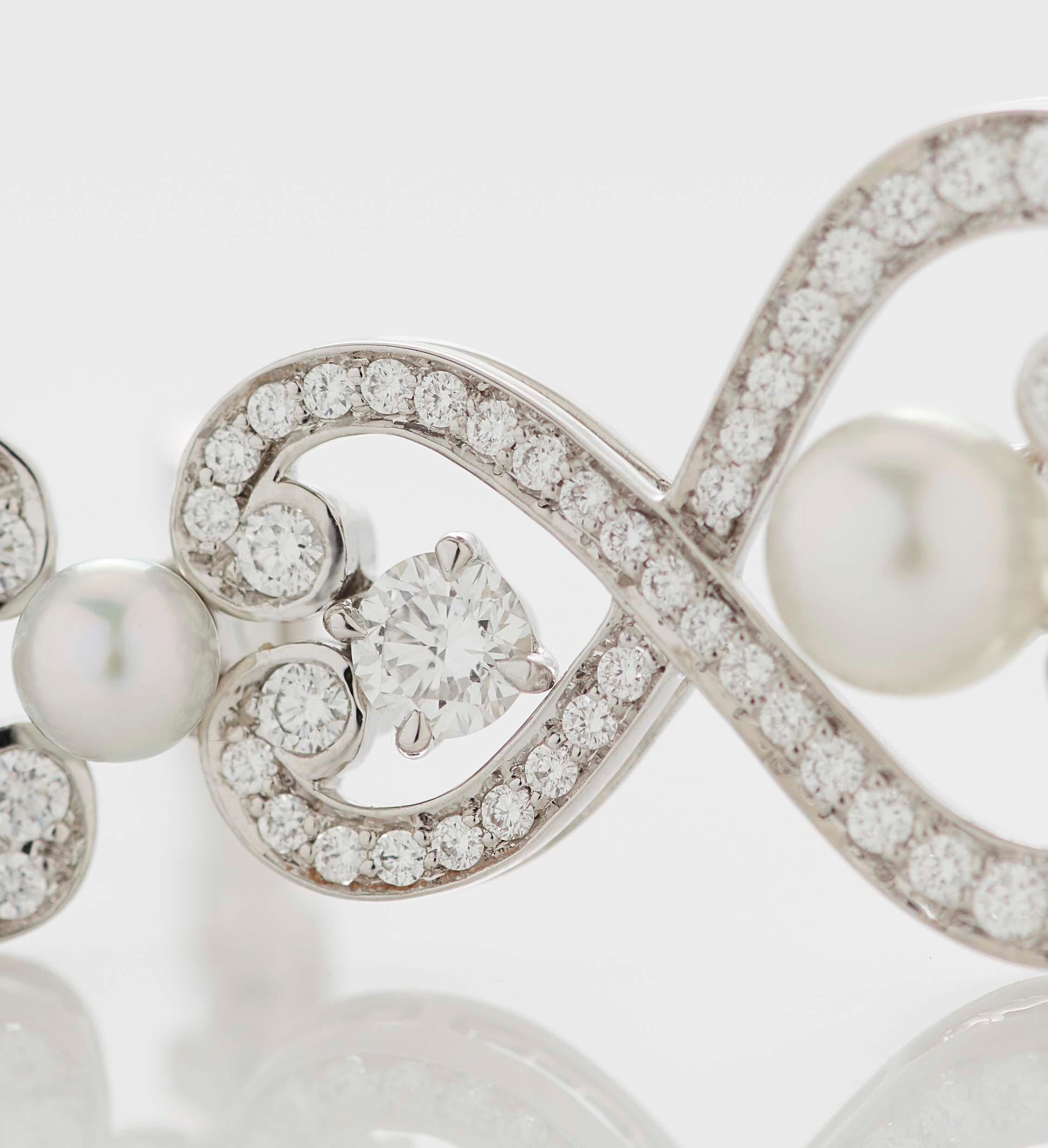 Garrard 'Regal Cascade' 18 Karat White Gold White Diamond White Pearl Earrings For Sale 4