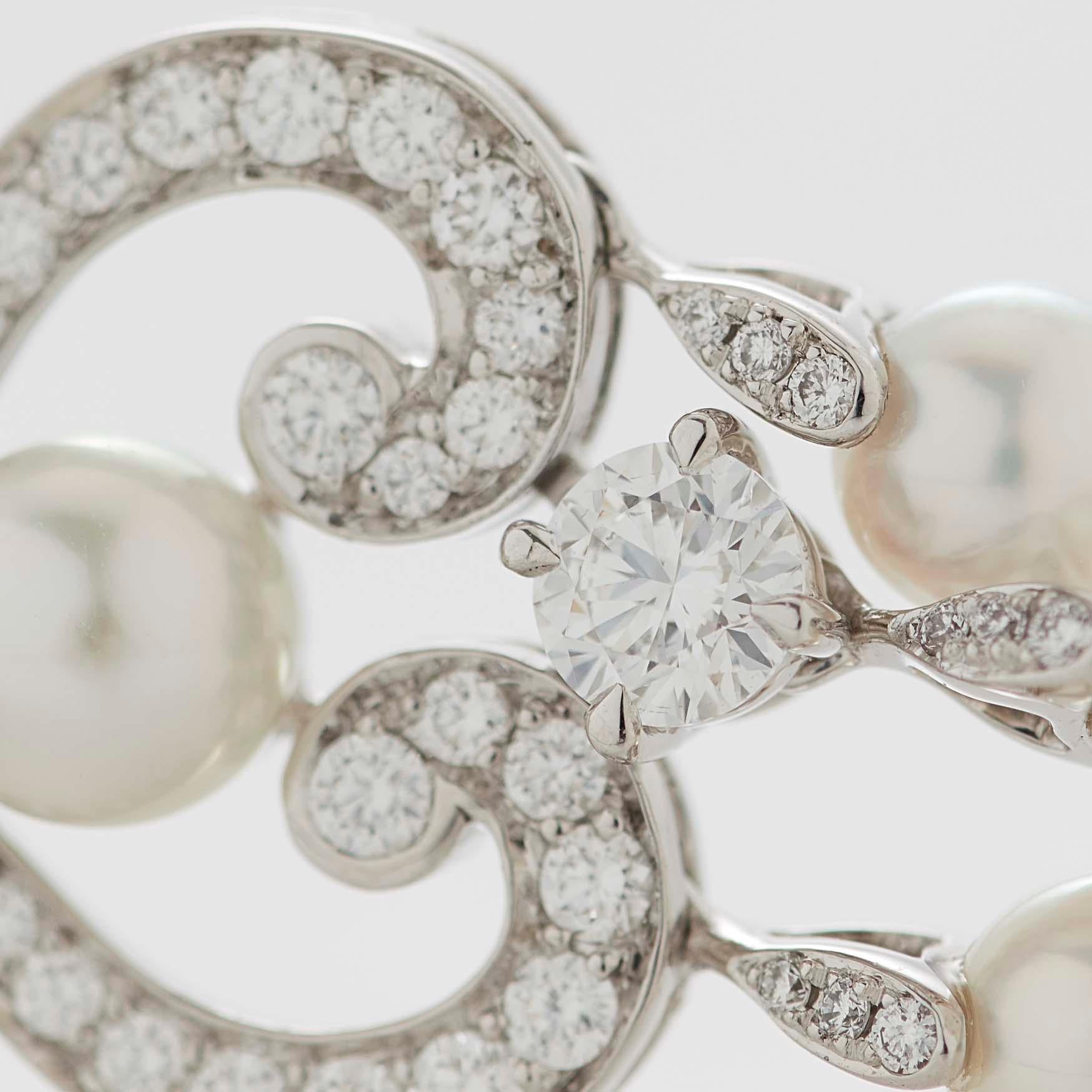 Garrard 'Regal Cascade' 18 Karat White Gold White Diamond White Pearl Earrings For Sale 5
