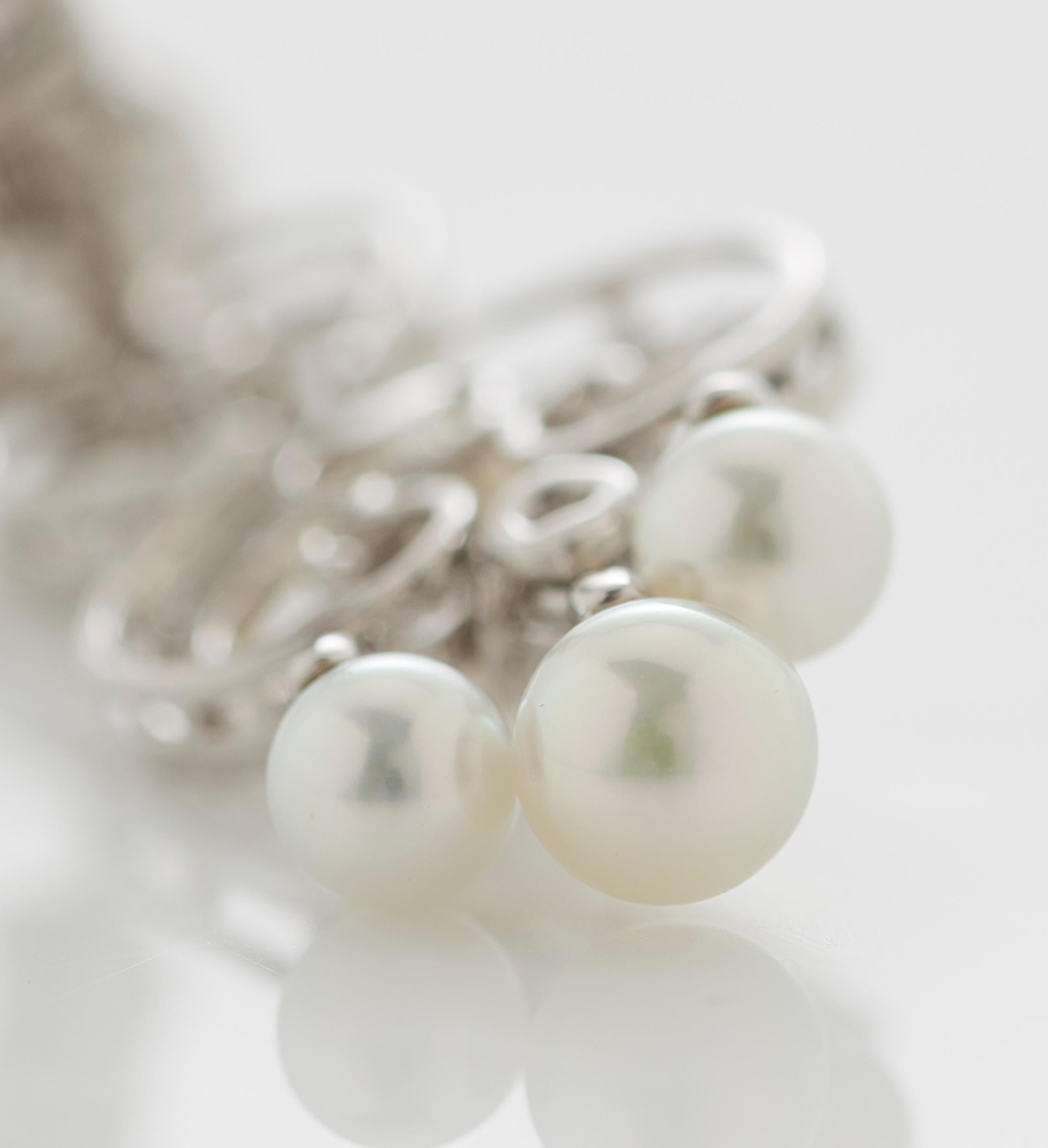 Garrard 'Regal Cascade' 18 Karat White Gold White Diamond White Pearl Earrings For Sale 6