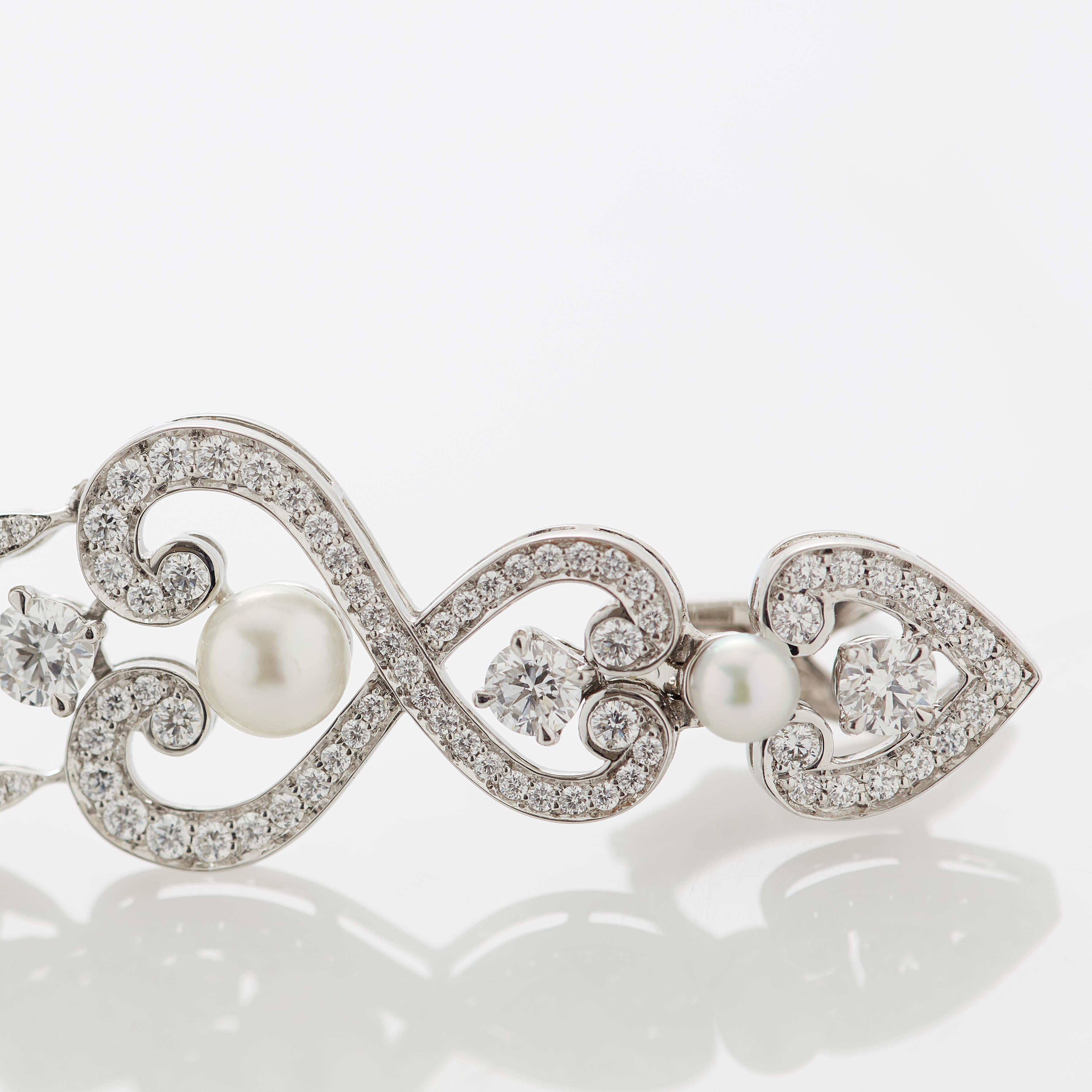 Garrard 'Regal Cascade' 18 Karat White Gold White Diamond White Pearl Earrings For Sale 7