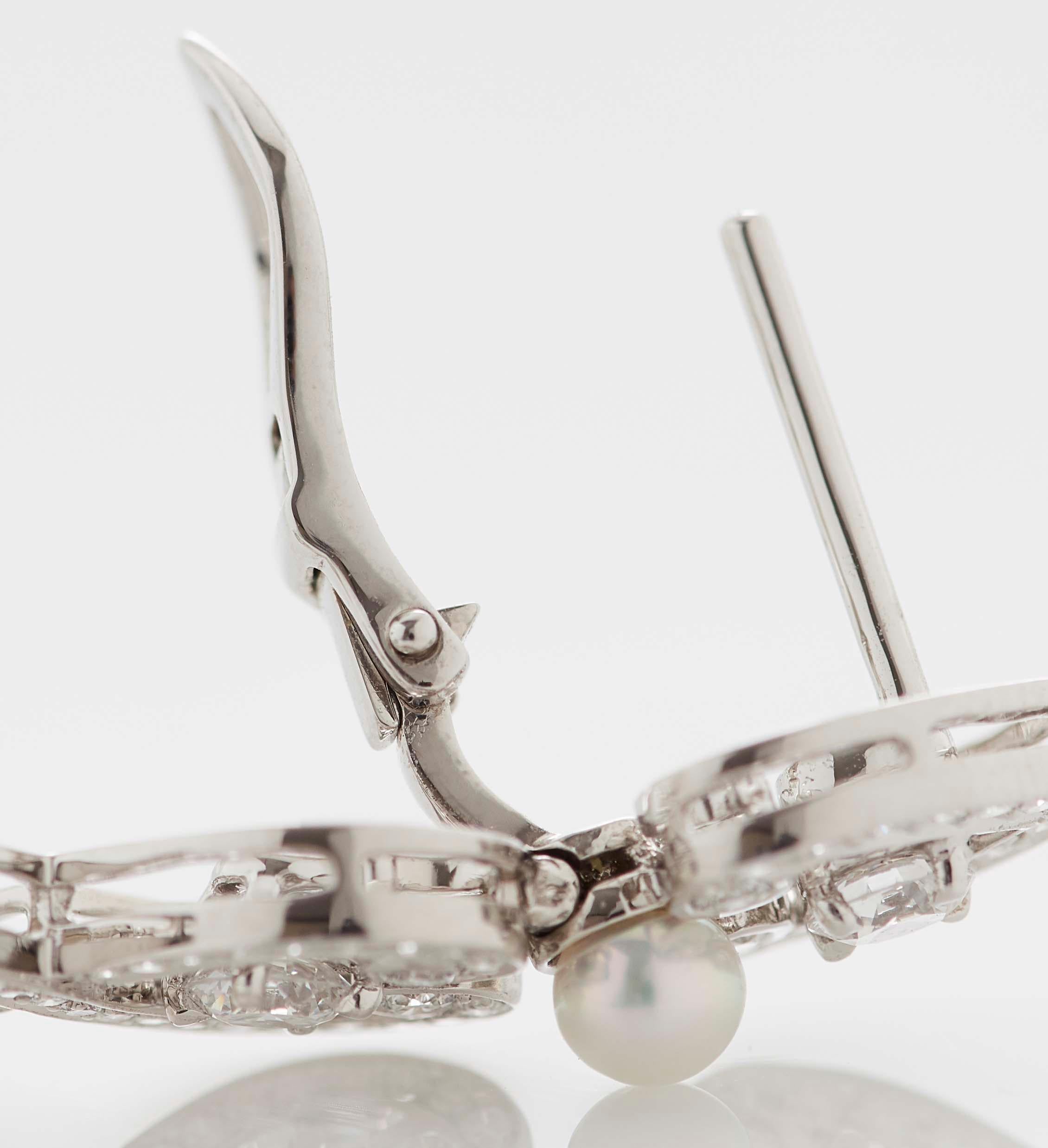 Garrard 'Regal Cascade' 18 Karat White Gold White Diamond White Pearl Earrings For Sale 2