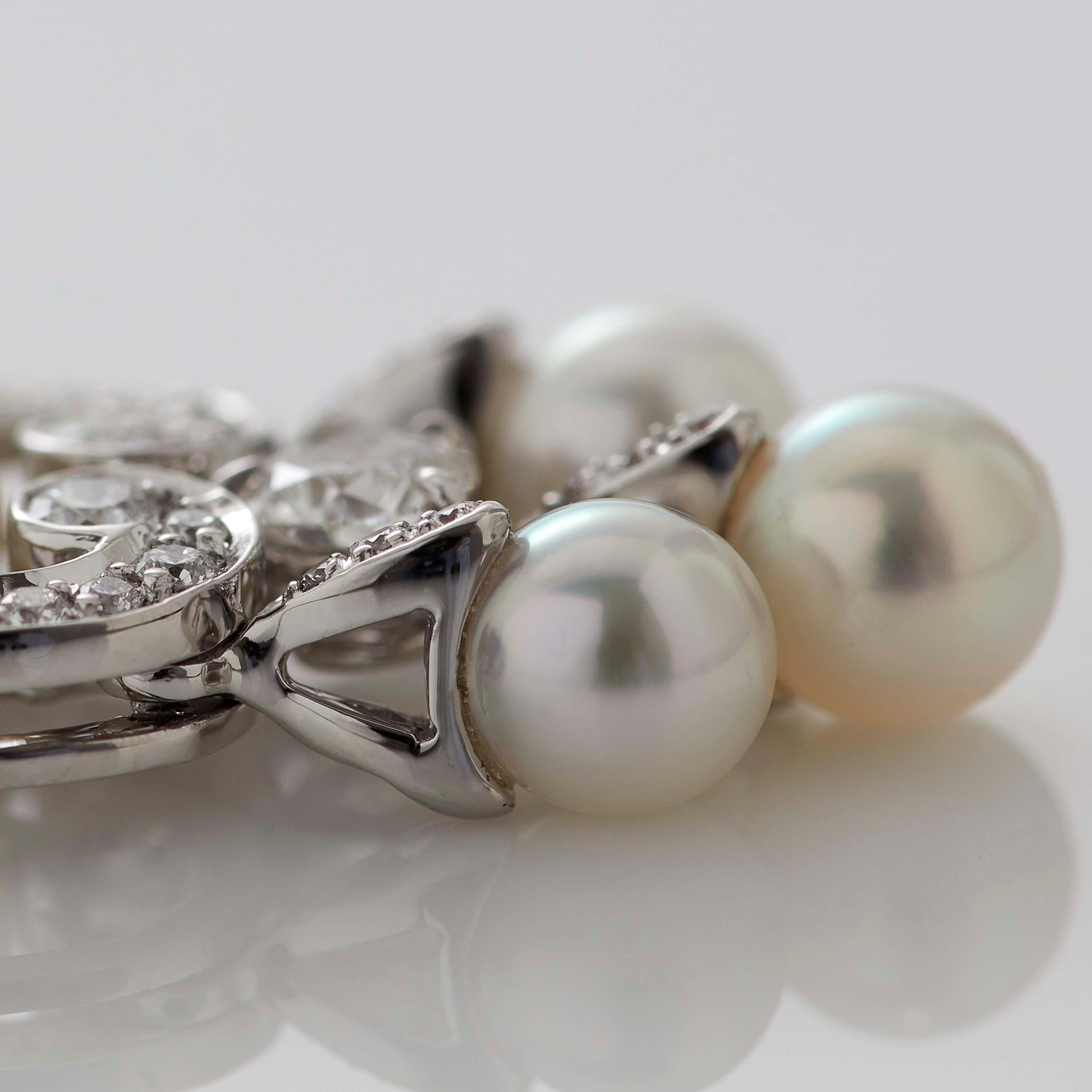 Garrard 'Regal Cascade' 18 Karat White Gold White Diamond White Pearl Earrings For Sale 3