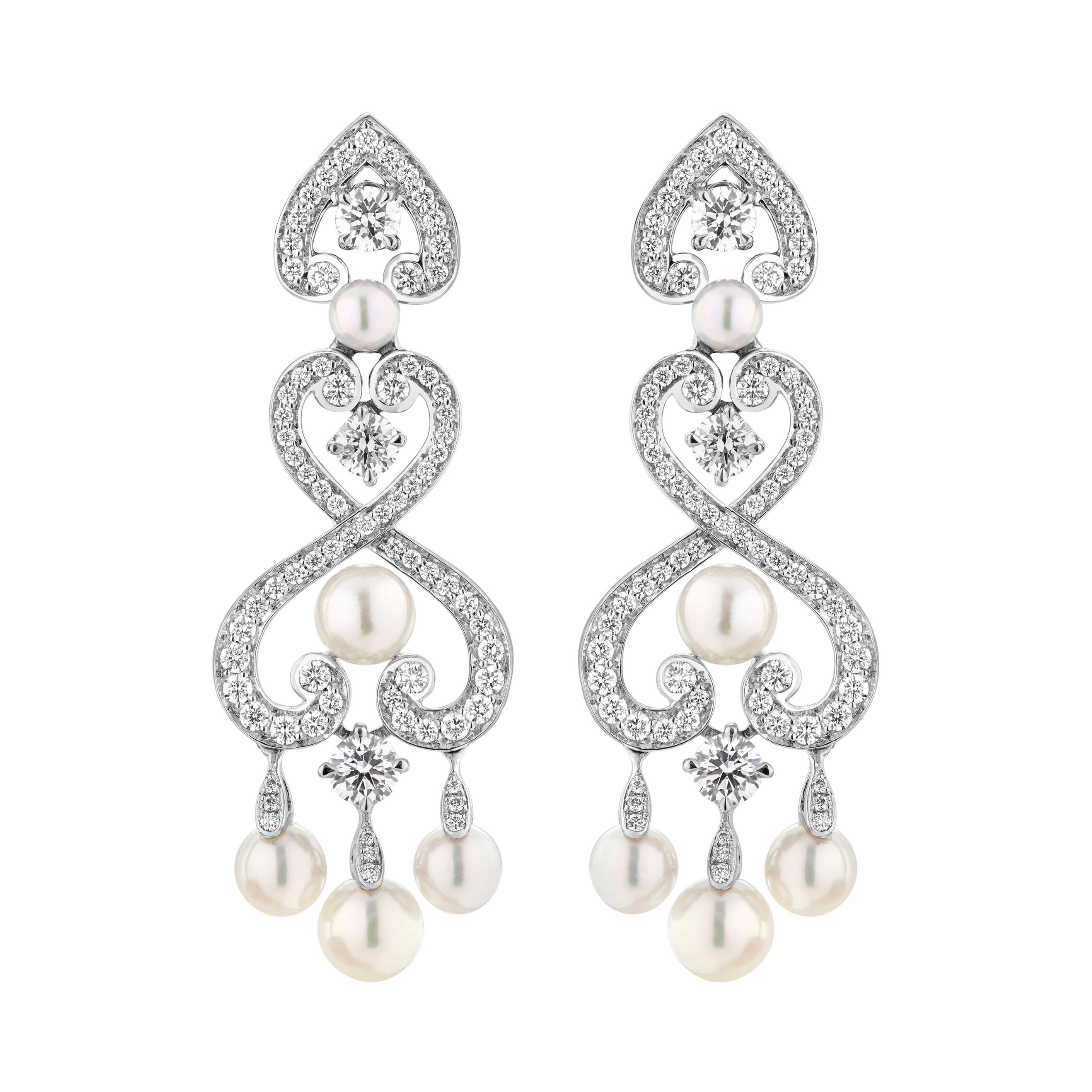 Garrard 'Regal Cascade' 18 Karat White Gold White Diamond White Pearl Earrings For Sale