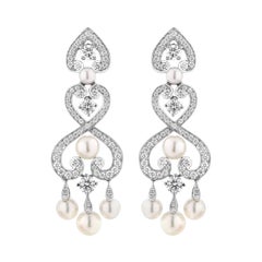 Garrard 'Regal Cascade' 18 Karat White Gold White Diamond White Pearl Earrings