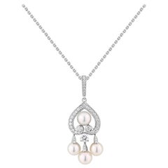 Garrard 'Regal Cascade' 18 Karat White Gold White Diamond White Pearl Pendant