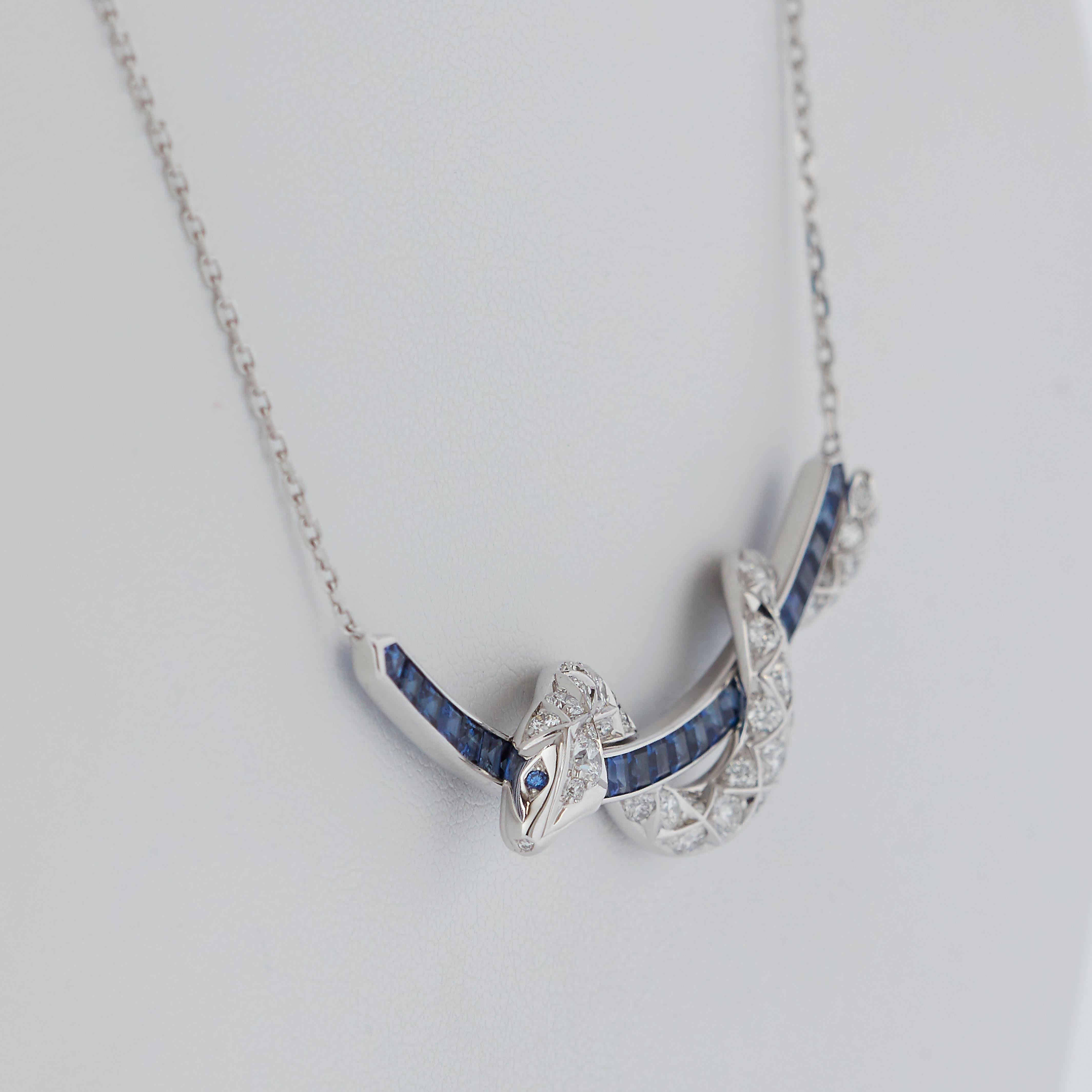 Women's Garrard Signature Serpent 'Muse' 18 Karat Blue Sapphire & Diamond Necklace For Sale