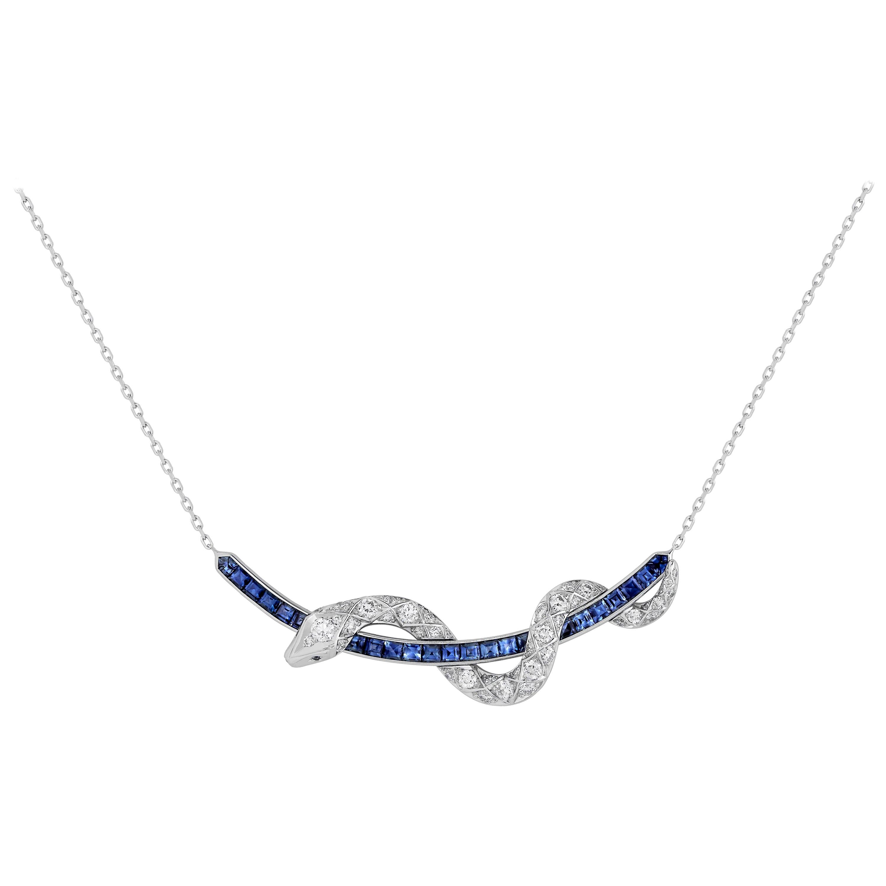 Garrard Signature Serpent 'Muse' 18 Karat Blue Sapphire & Diamond Necklace For Sale
