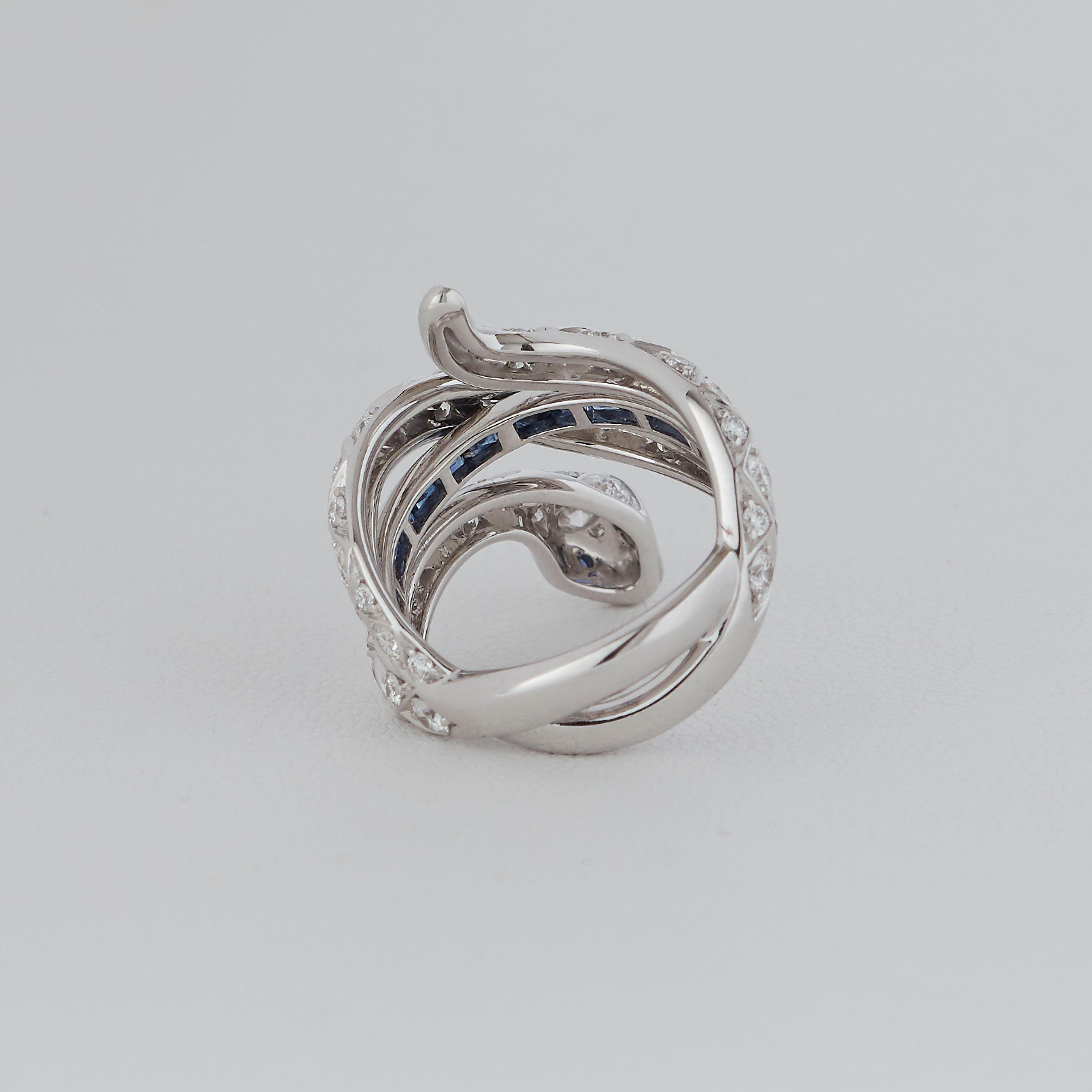 Garrard 'Muse' Signature Serpent 18 Karat White Gold Sapphire and Diamond Ring In New Condition For Sale In London, London