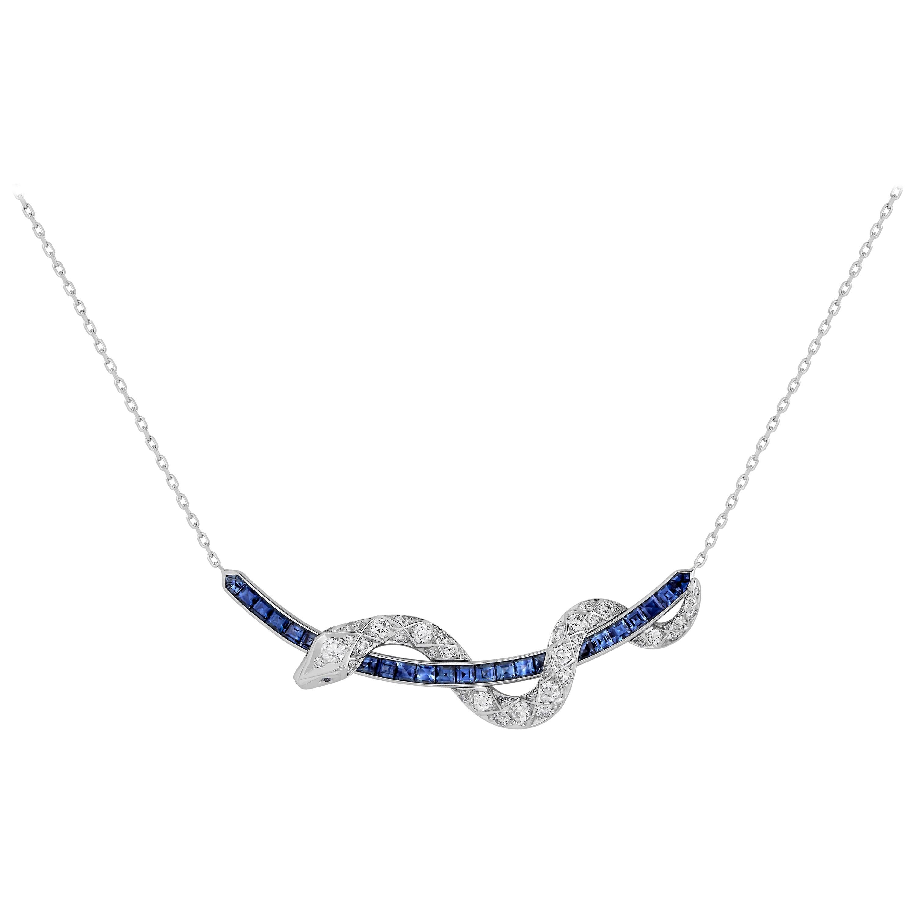 Garrard Signature Serpent 
Muse
 18 Karat White Gold Sapphire 
Diamond Necklace