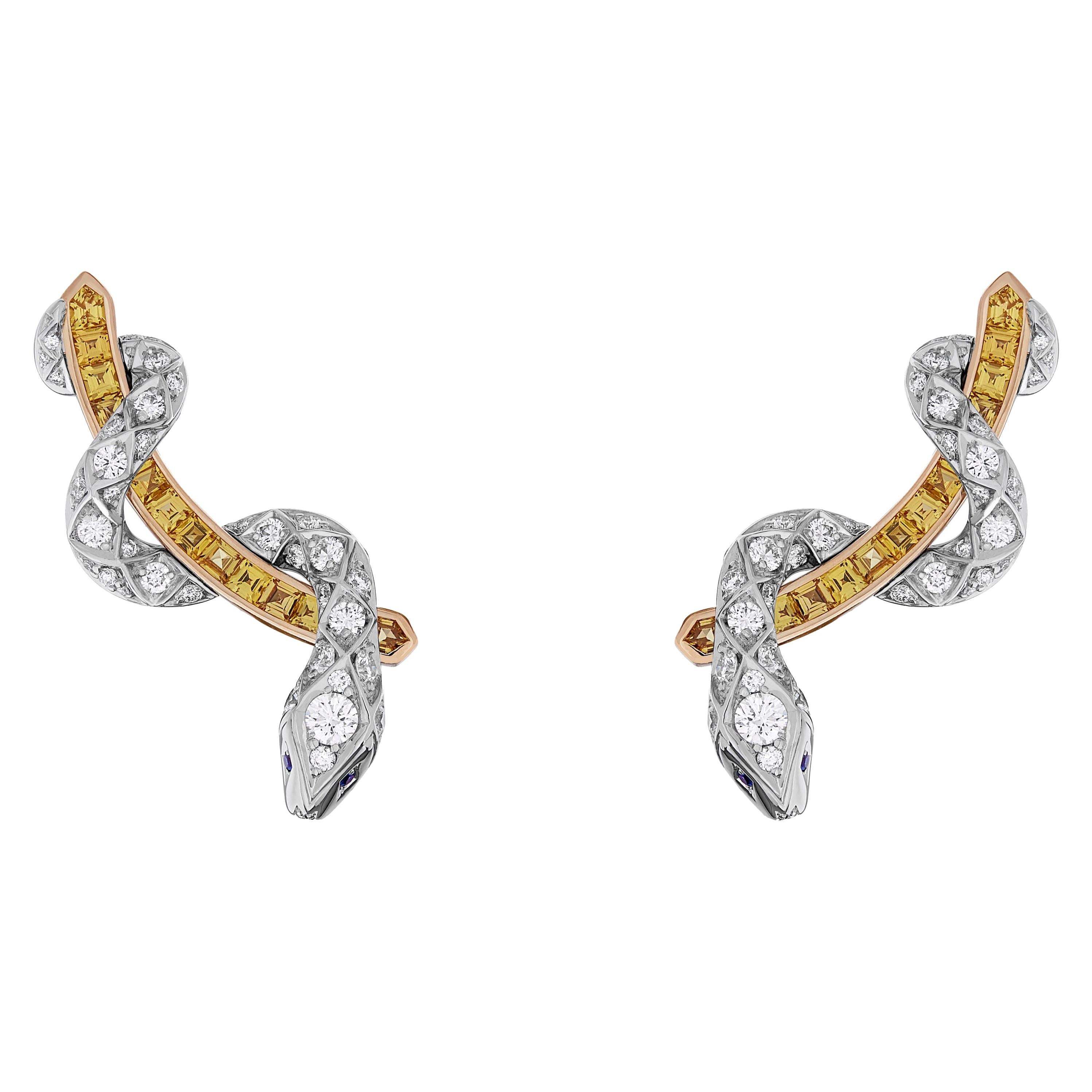 Garrard 'Signature Serpent' White Diamond and Yellow Sapphire Ear Climbers For Sale