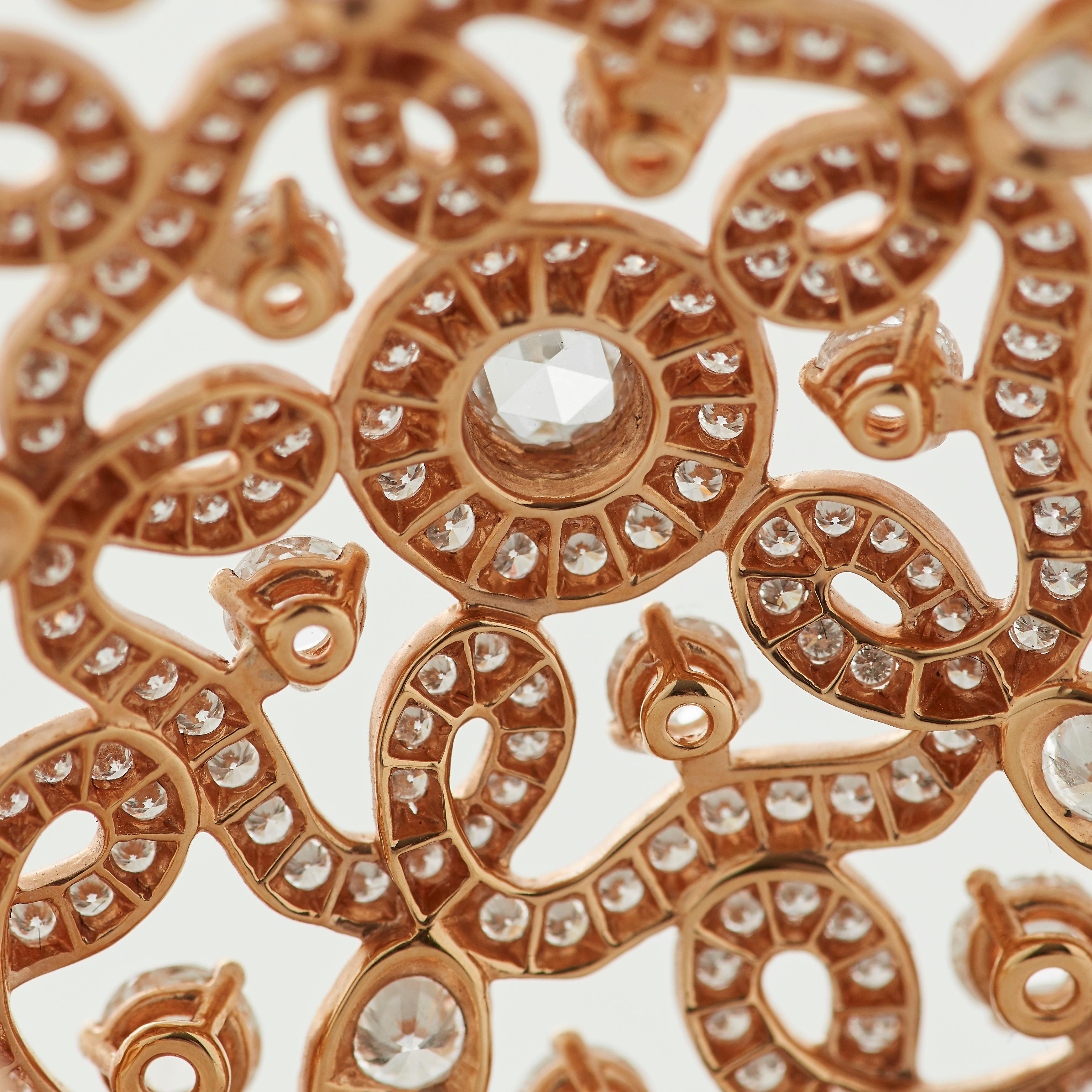 Garrard 'Tudor Rose' 18 Karat Rose Gold and Rose Cut Diamond Drop Earrings For Sale 8