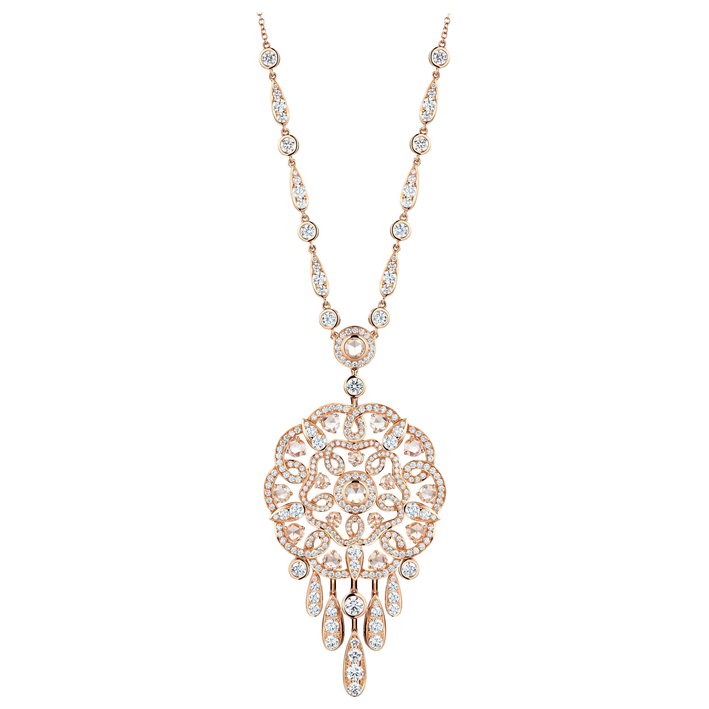 Garrard 'Tudor Rose' 18 Karat Rose Gold and Rose Cut Diamond Necklace For Sale