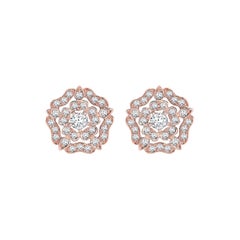 Garrard 'Tudor Rose' 18 Karat Rose Gold Diamond Stud Earrings