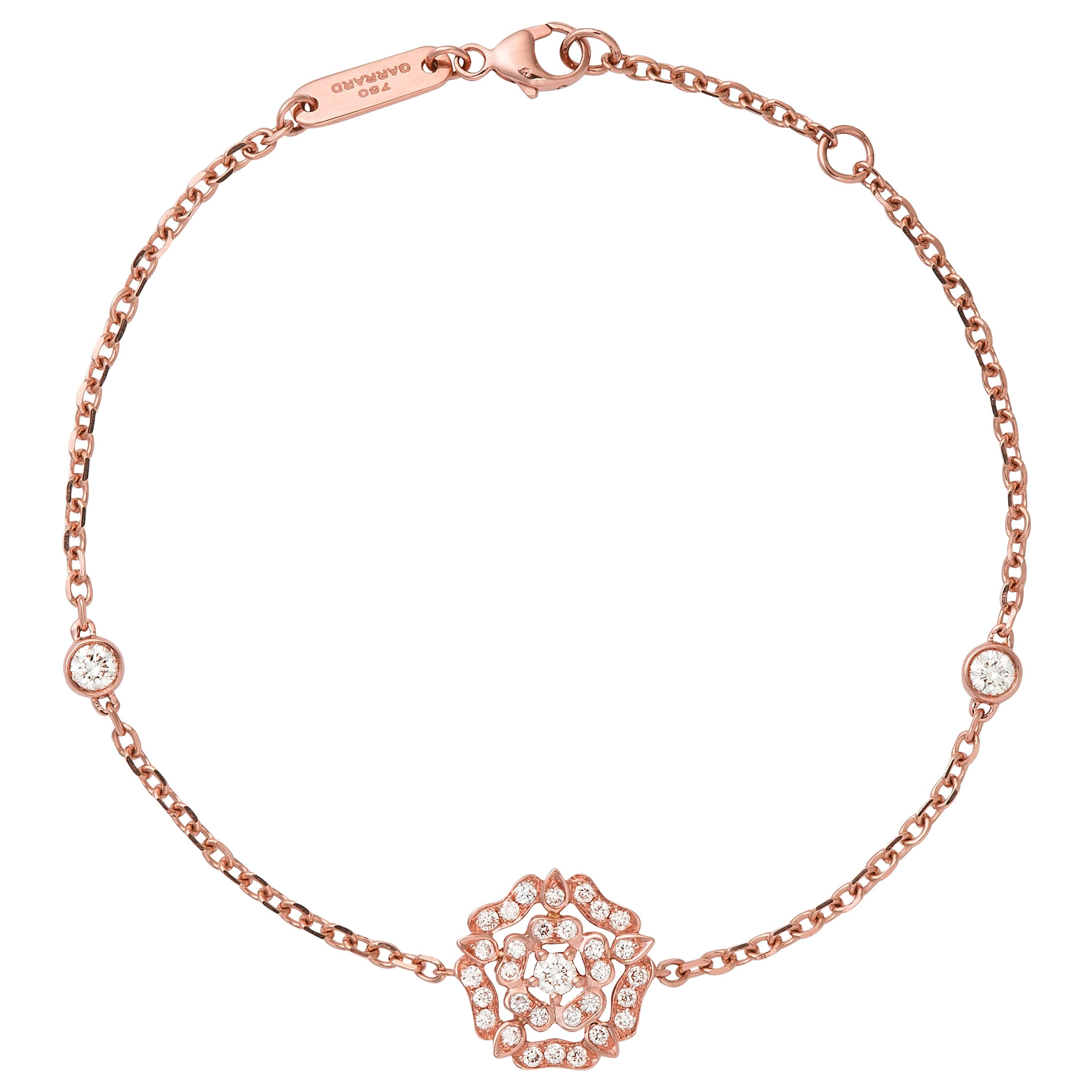 Garrard 'Tudor Rose' 18 Karat Rose Gold Round White Diamond Bracelet For Sale