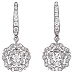 Garrard 'Tudor Rose' 18 Karat White Gold and White Diamond Earrings