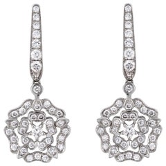 Garrard 'Tudor Rose' 18 Karat White Gold and White Diamond Earrings 