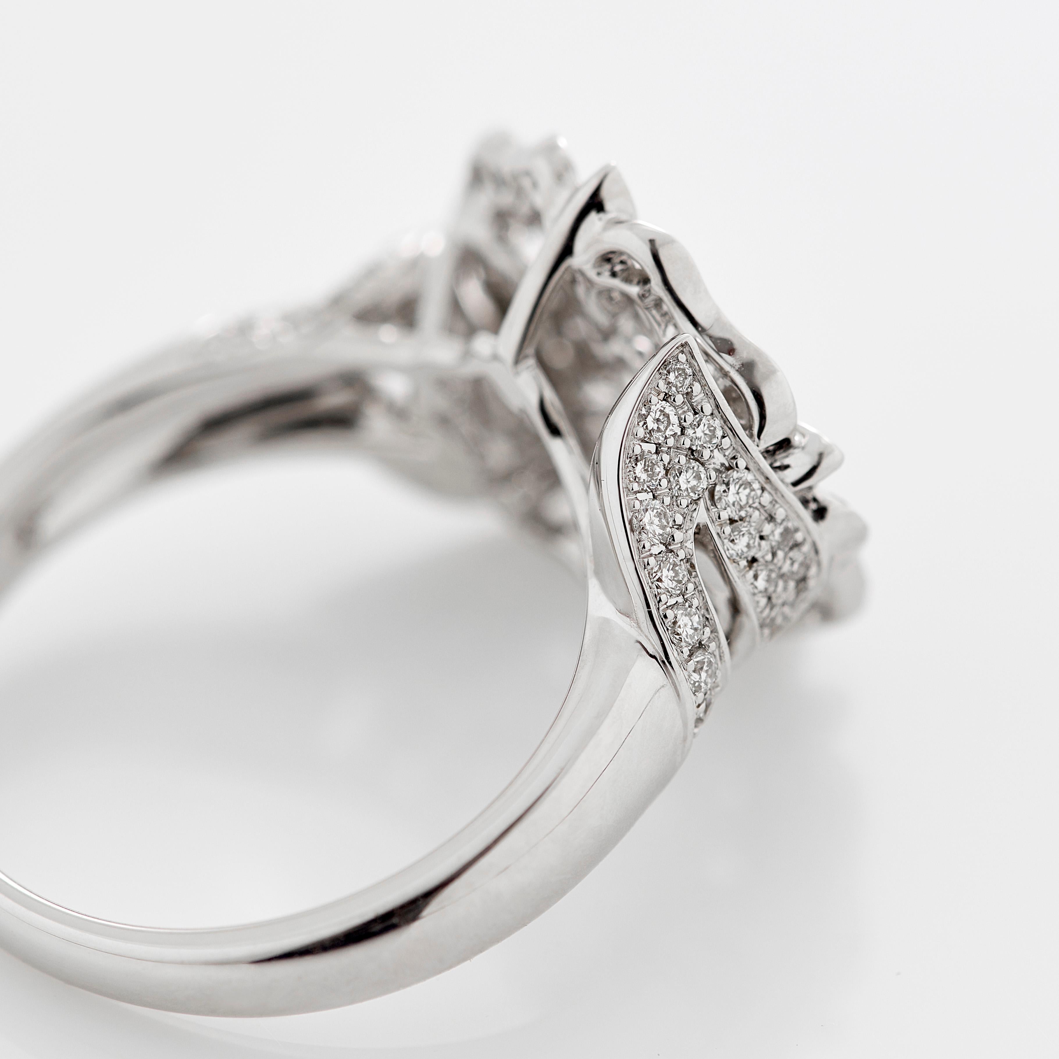 Round Cut Garrard 'Tudor Rose' 18 Karat White Gold and White Diamond Ring