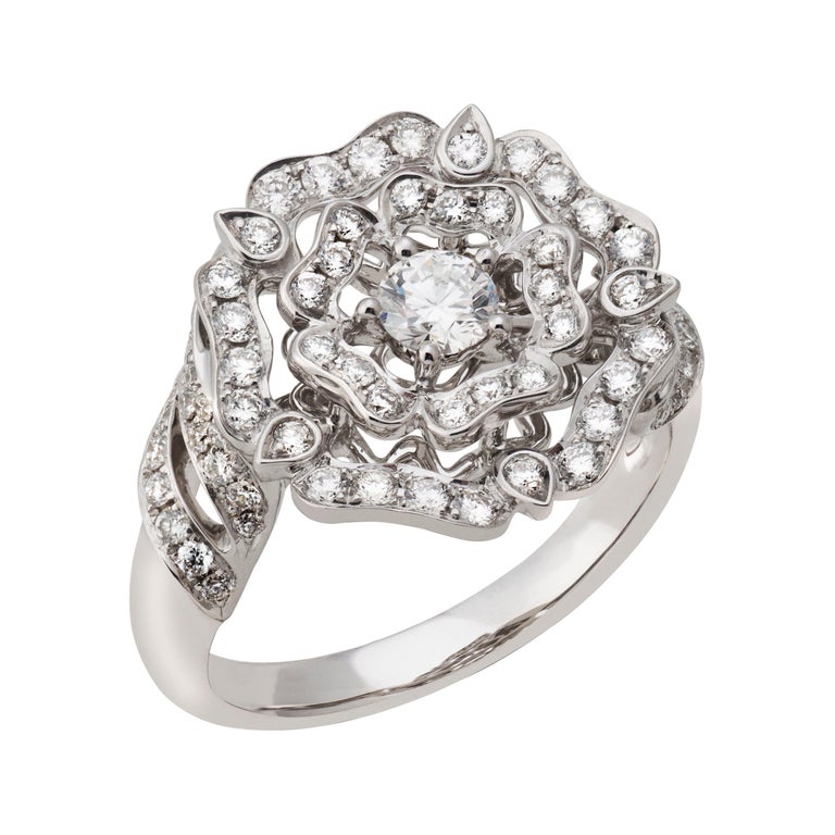 Garrard 'Tudor Rose' 18 Karat White Gold and White Diamond Ring at 1stDibs