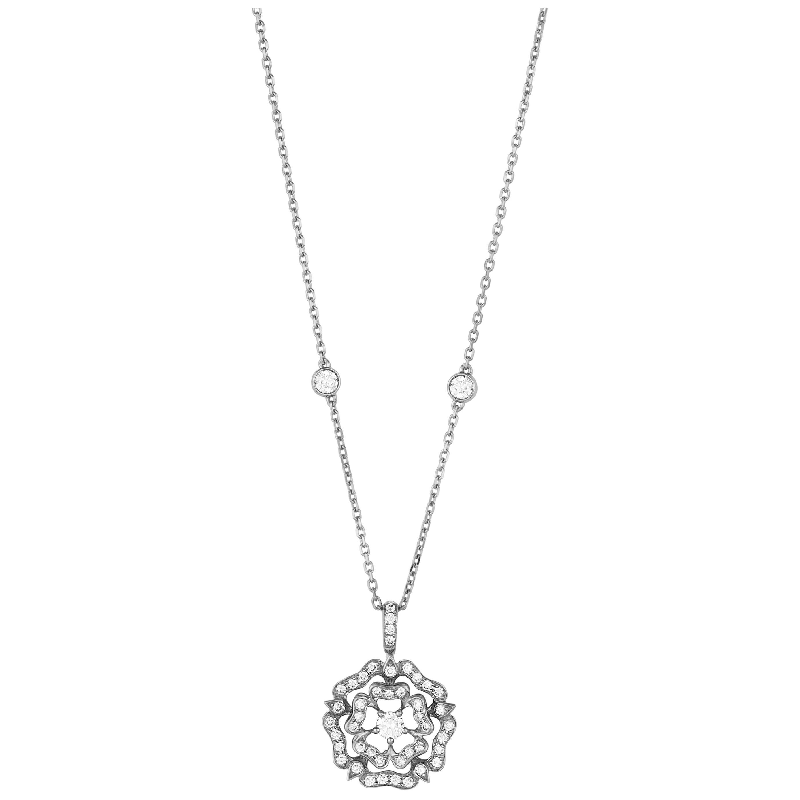 Garrard 'Tudor Rose' 18 Karat White Gold Diamond Pendant For Sale