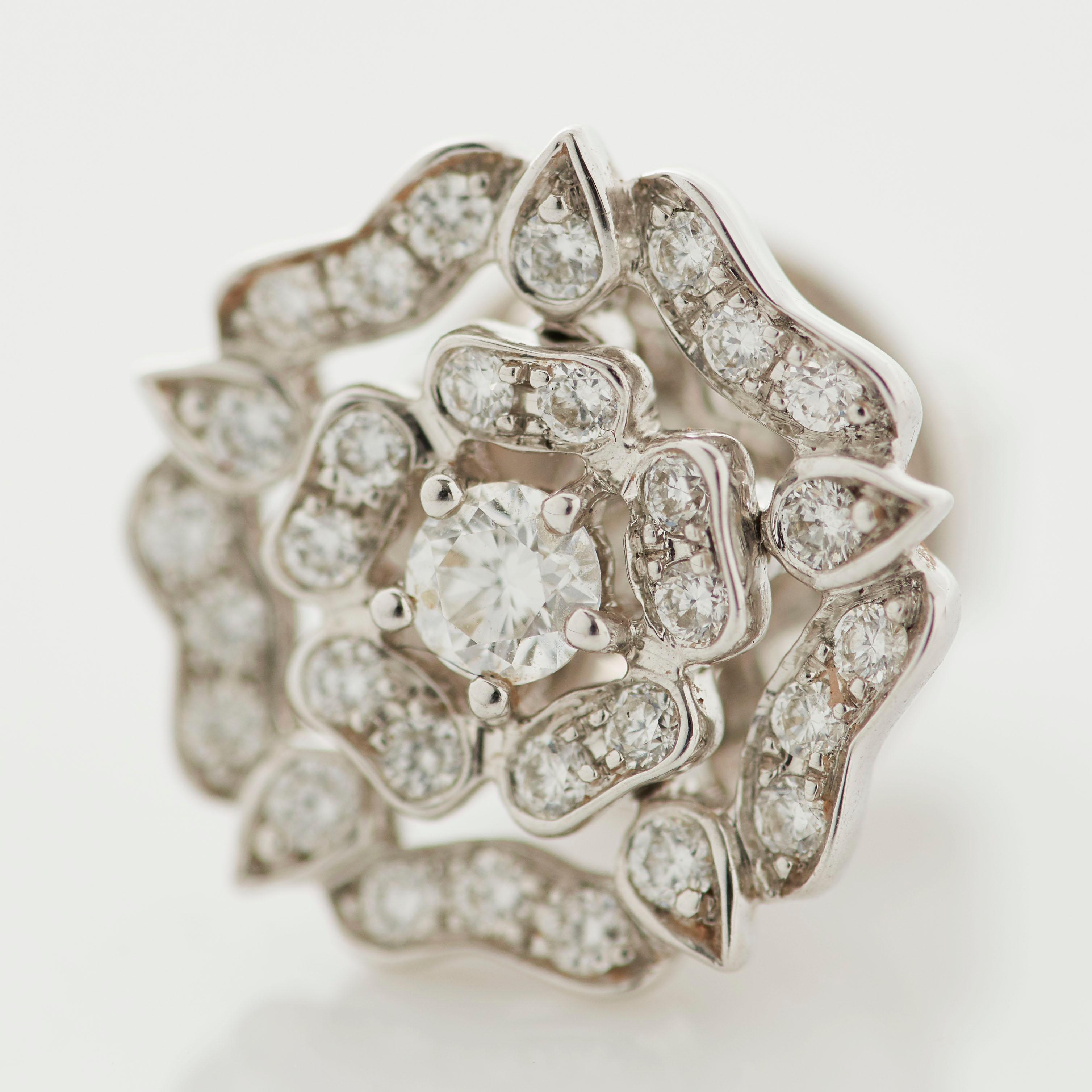 Garrard 'Tudor Rose' 18 Karat White Gold Round White Diamond Stud Earrings 1