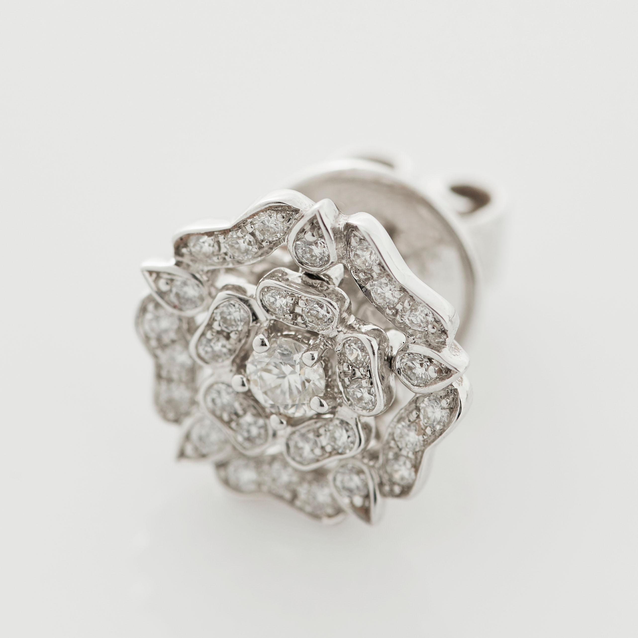 Round Cut Garrard 'Tudor Rose' 18 Karat White Gold Round White Diamond Stud Earrings