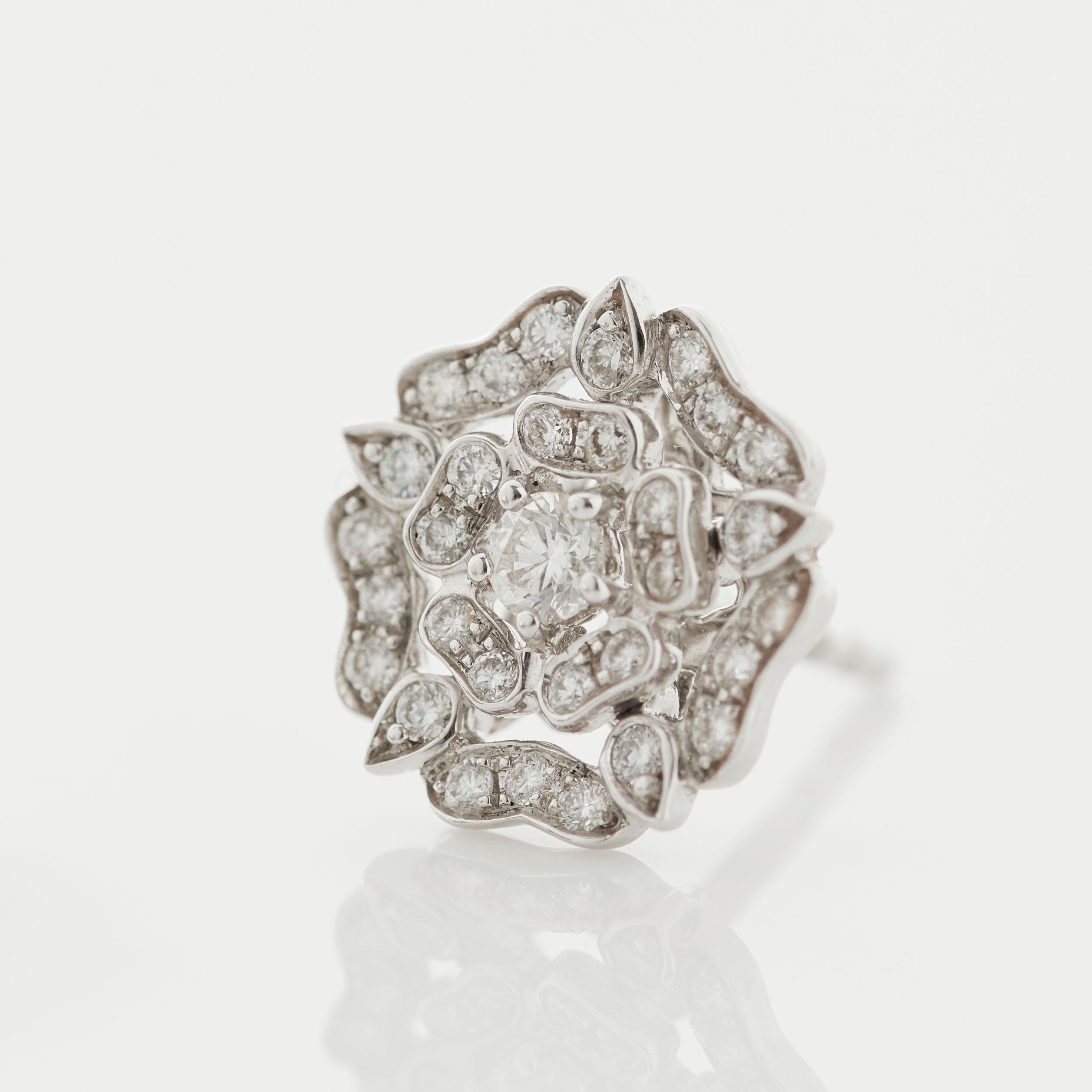Garrard 'Tudor Rose' 18 Karat White Gold Round White Diamond Stud Earrings In New Condition In London, London