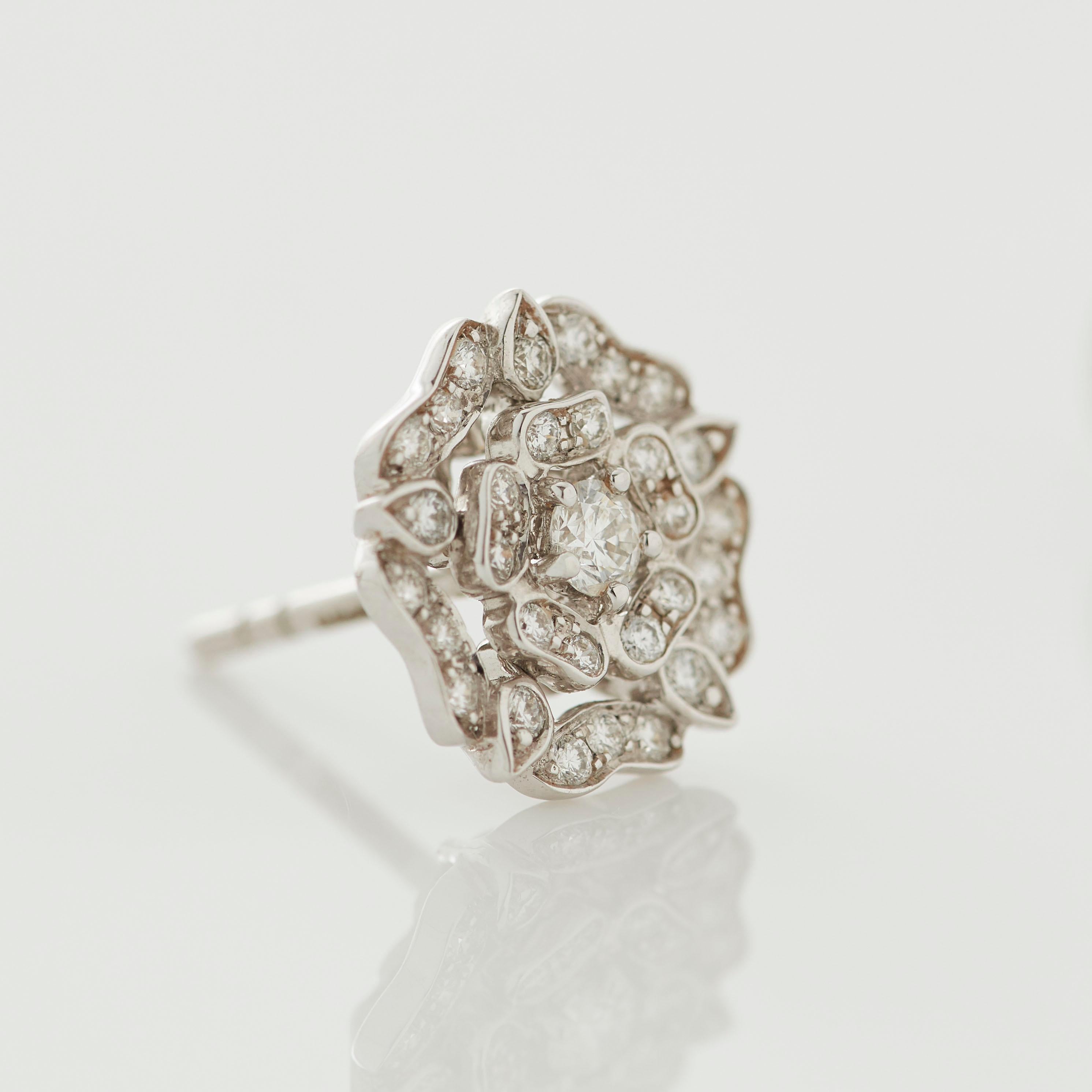 Women's or Men's Garrard 'Tudor Rose' 18 Karat White Gold Round White Diamond Stud Earrings