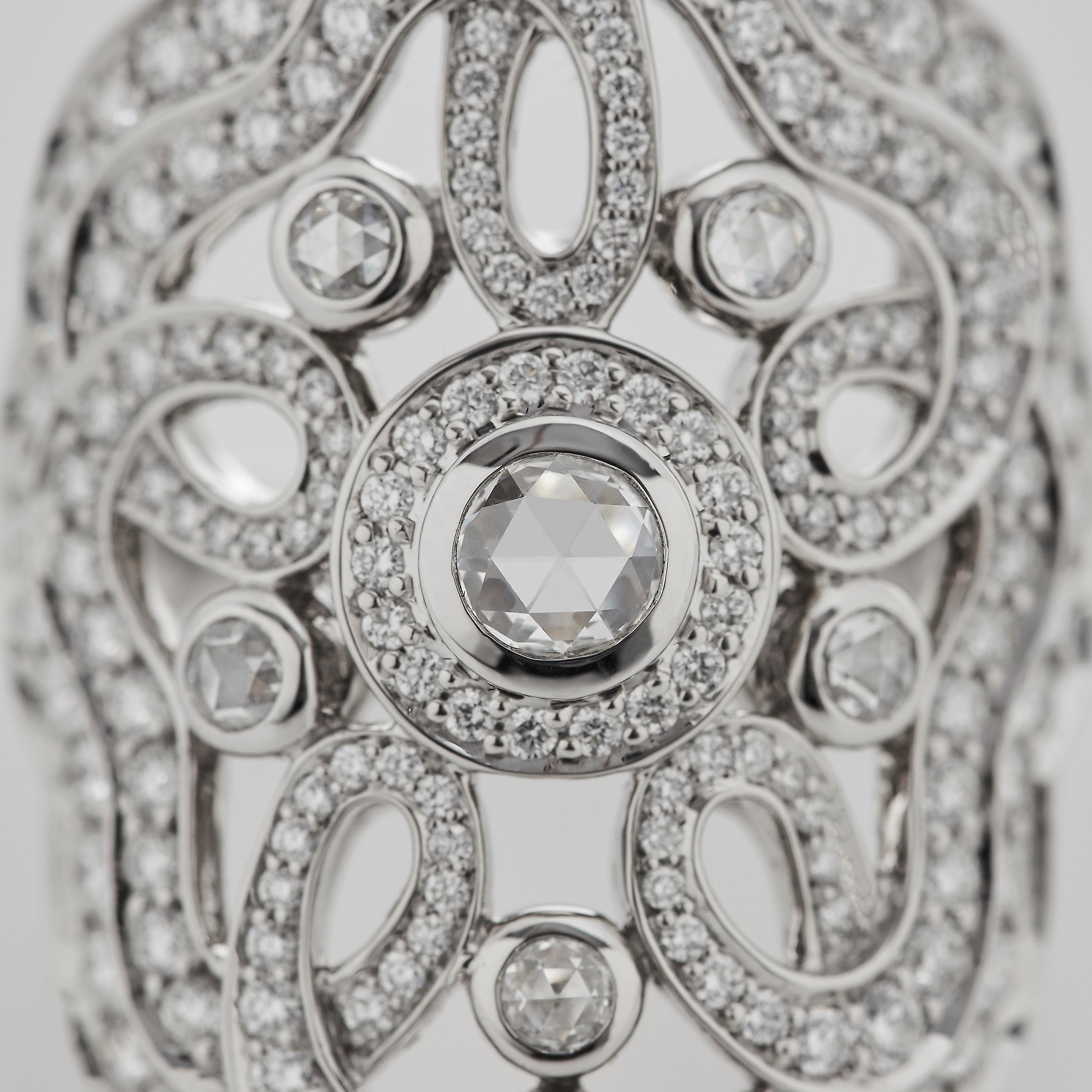 Rose Cut Garrard 'Tudor Rose Bloom' 18 Karat White Gold White Diamond Ring