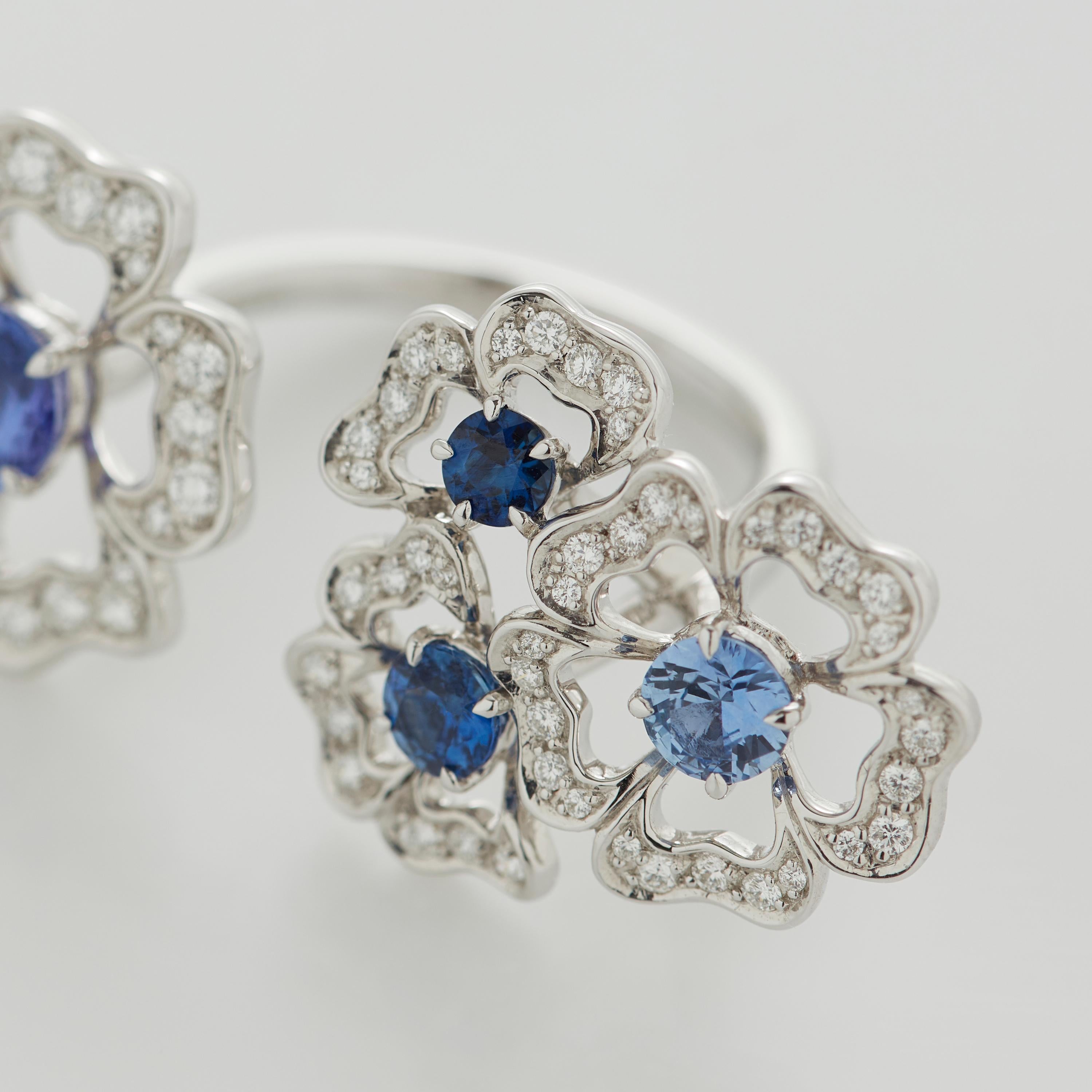 Garrard 'Tudor Rose Petal' 18 Karat White Gold Diamond and Blue Sapphire Ring 4