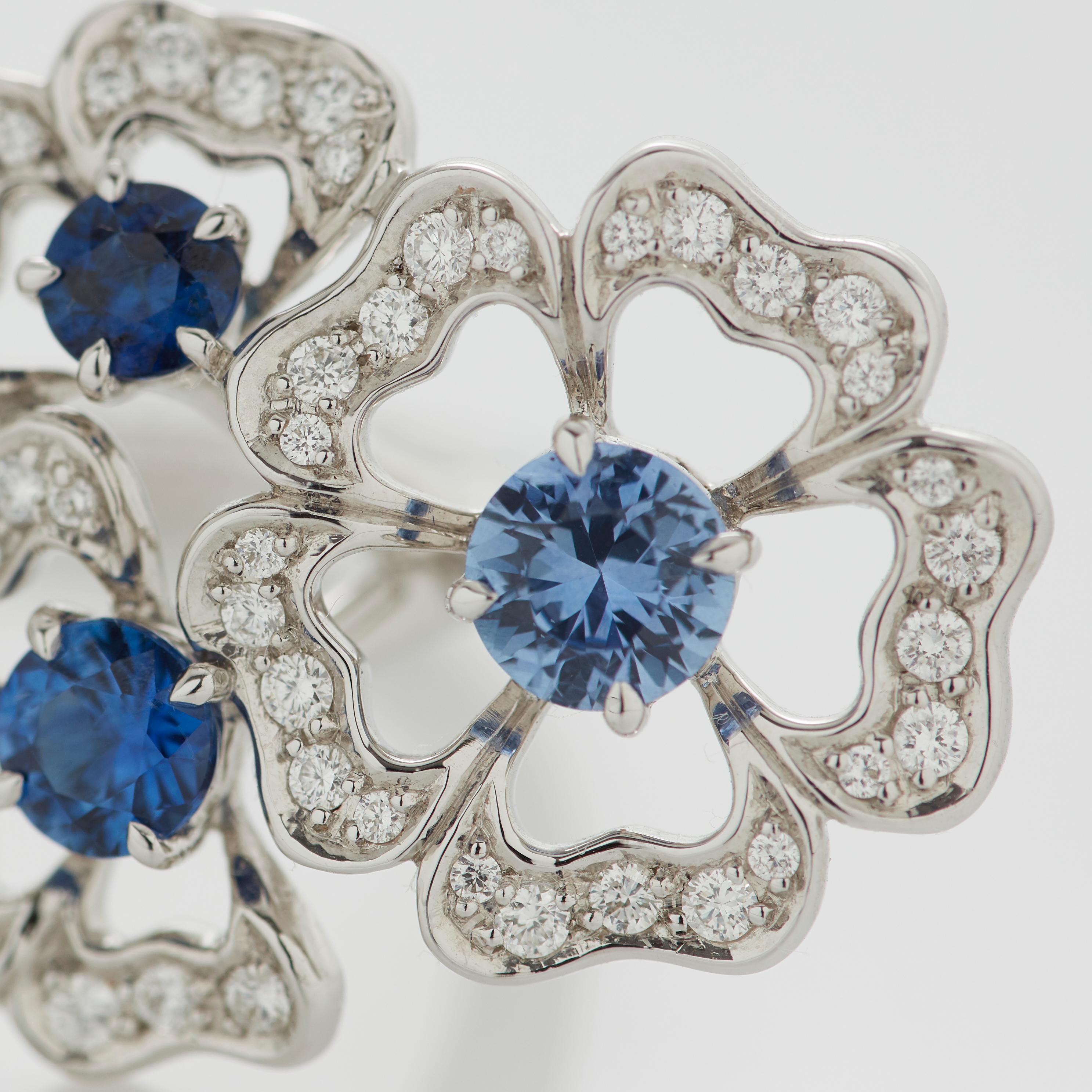 Garrard 'Tudor Rose Petal' 18 Karat White Gold Diamond and Blue Sapphire Ring 5