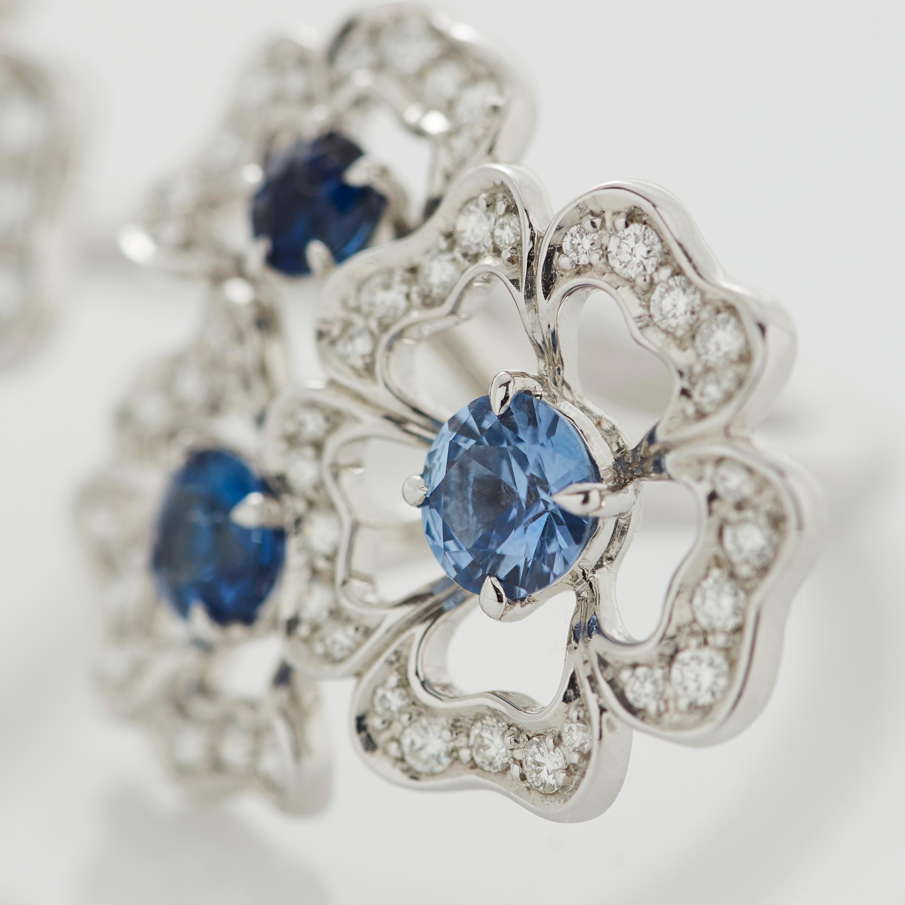 Garrard 'Tudor Rose Petal' 18 Karat White Gold Diamond and Blue Sapphire Ring 6
