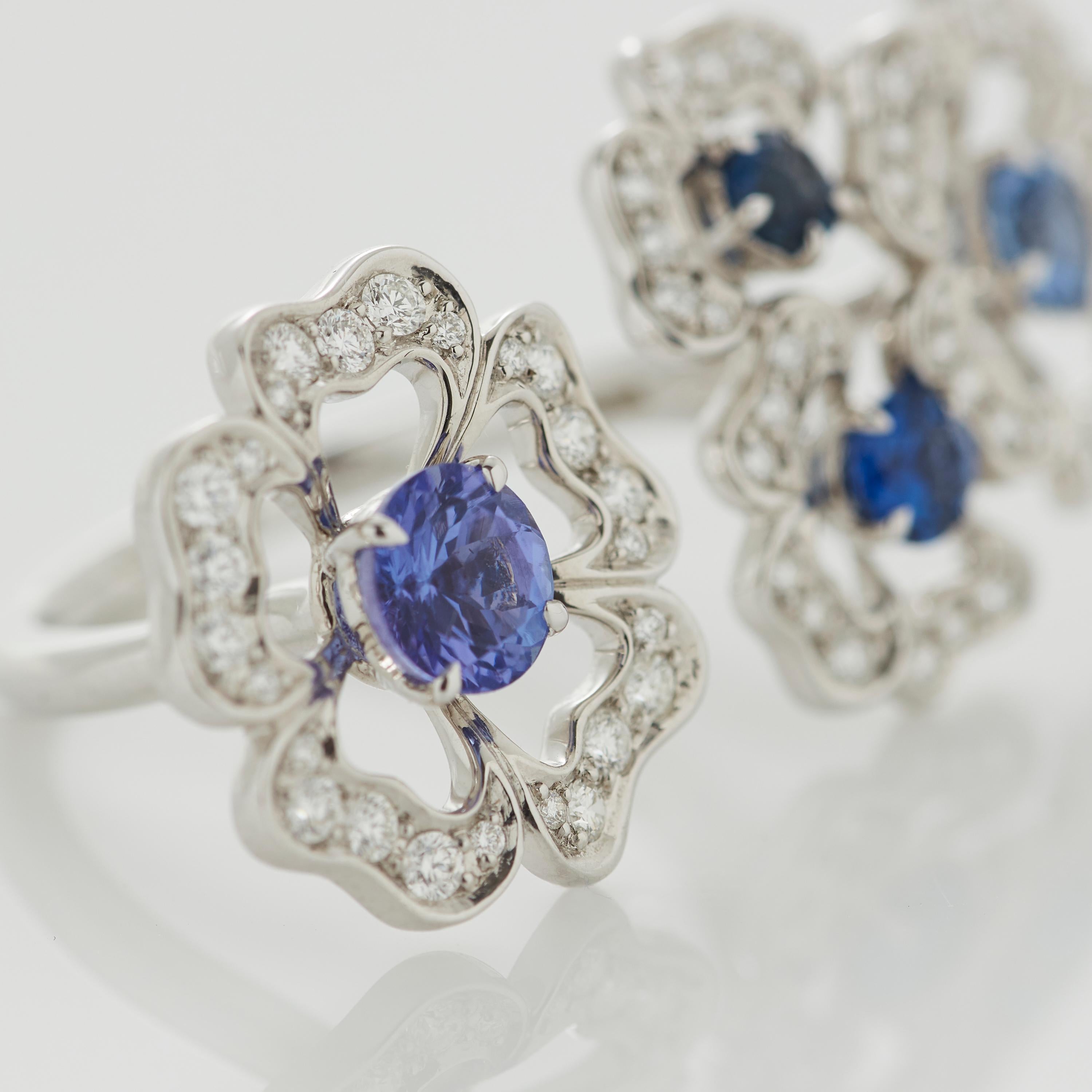 Garrard 'Tudor Rose Petal' 18 Karat White Gold Diamond and Blue Sapphire Ring 3