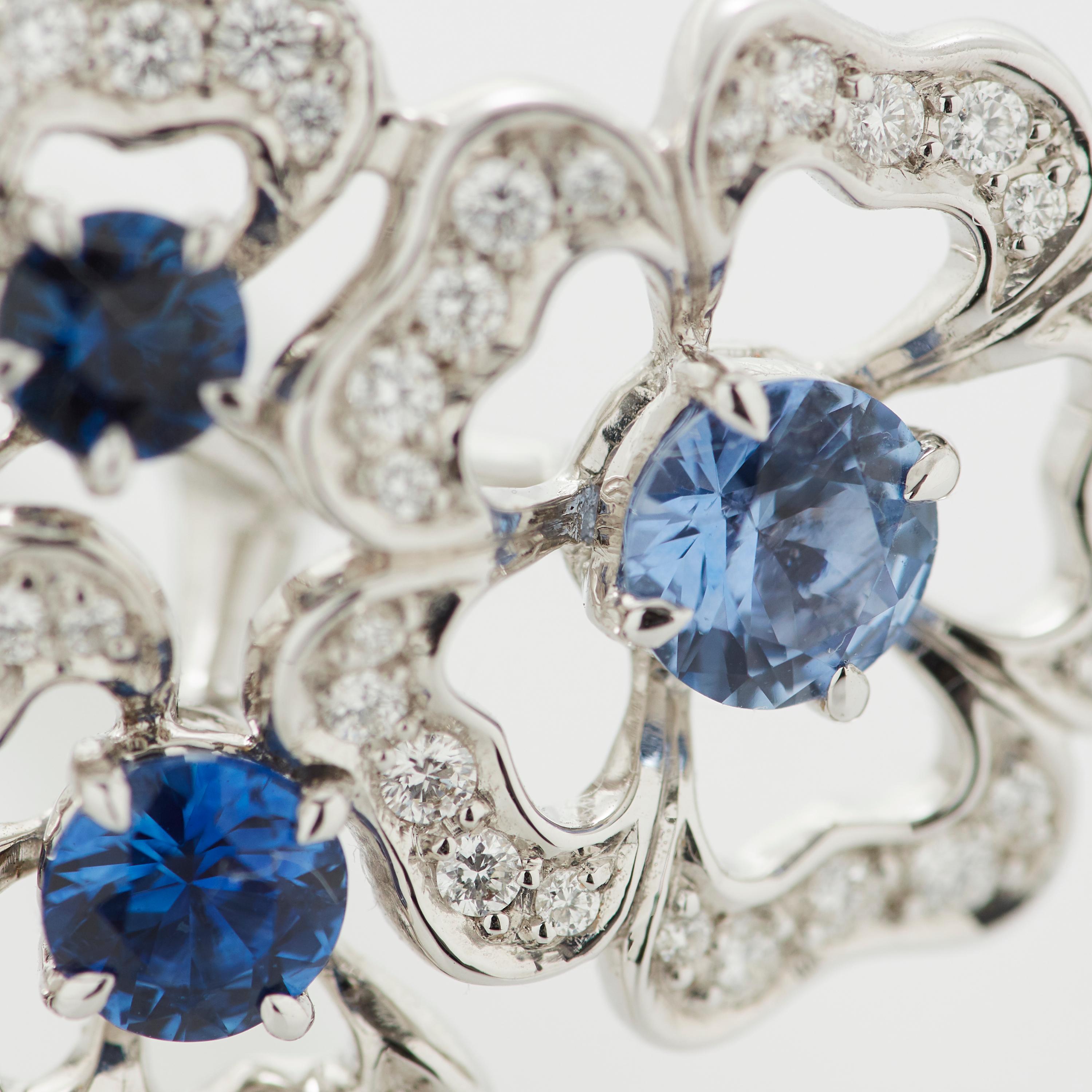 Garrard 'Tudor Rose Petal' 18 Karat White Gold Diamond and Blue Sapphire Ring 7