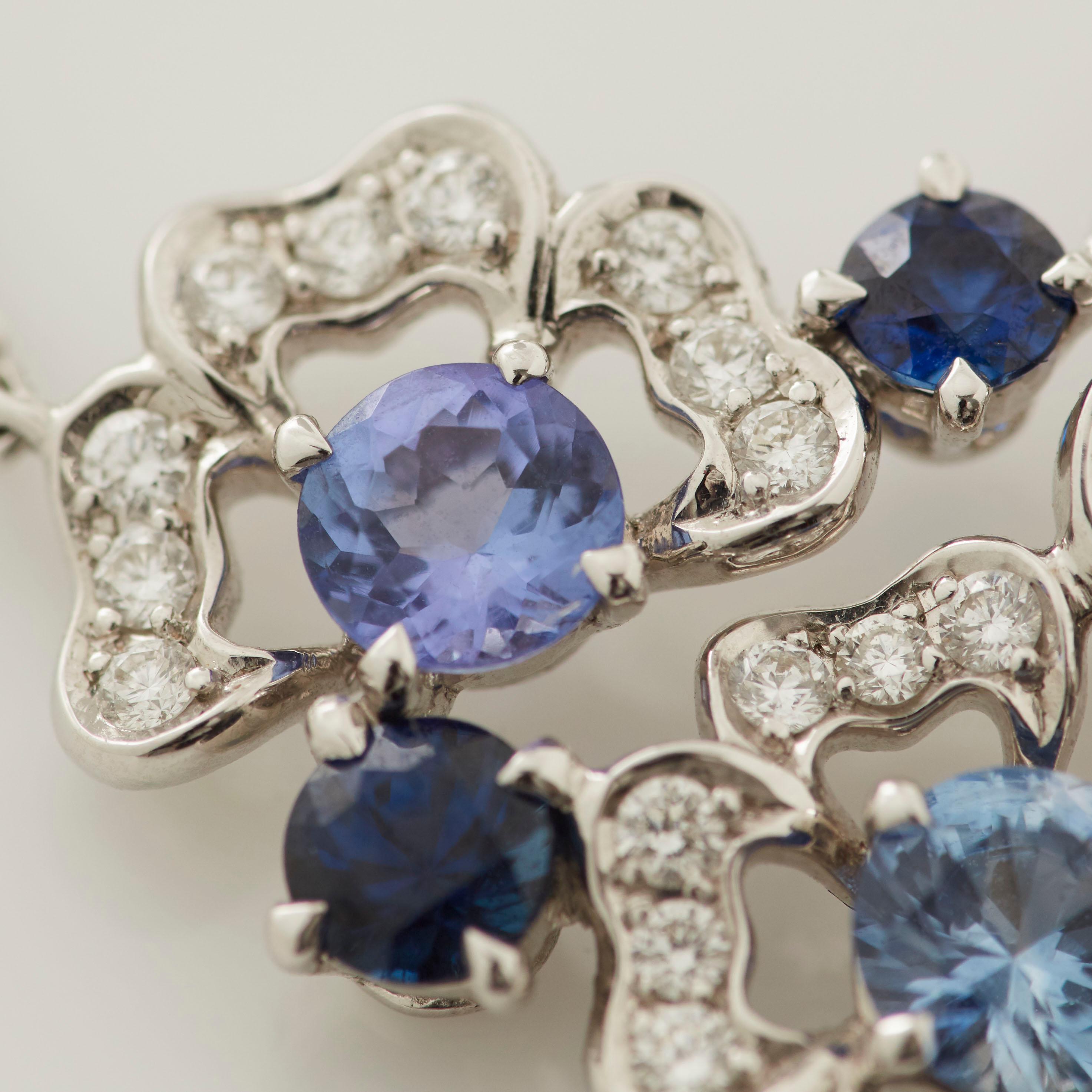 Garrard 'Tudor Rose Petal' 18 Karat Gold Diamond and Blue Sapphire Necklace For Sale 6