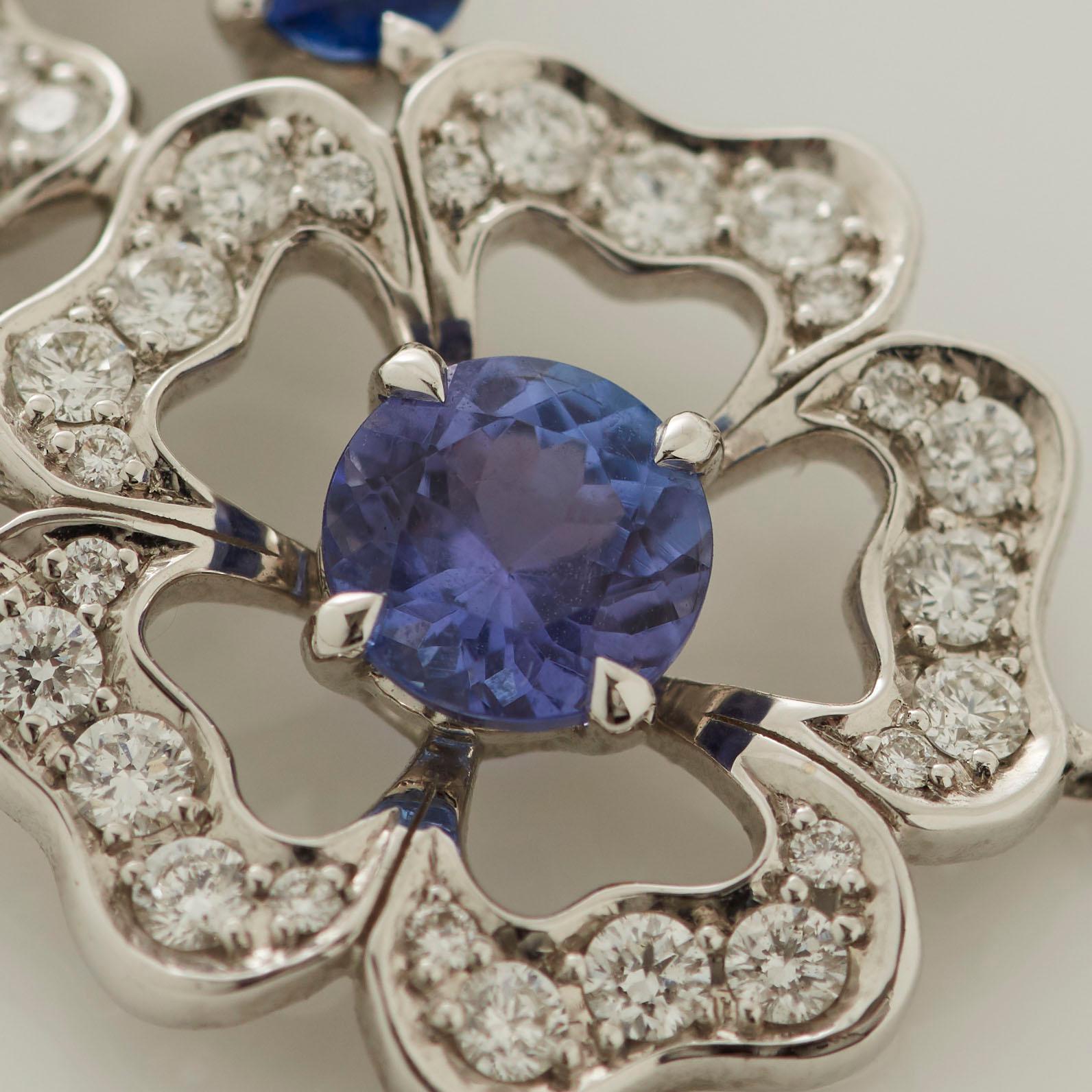 Women's or Men's Garrard 'Tudor Rose Petal' 18 Karat Gold Diamond and Blue Sapphire Necklace For Sale