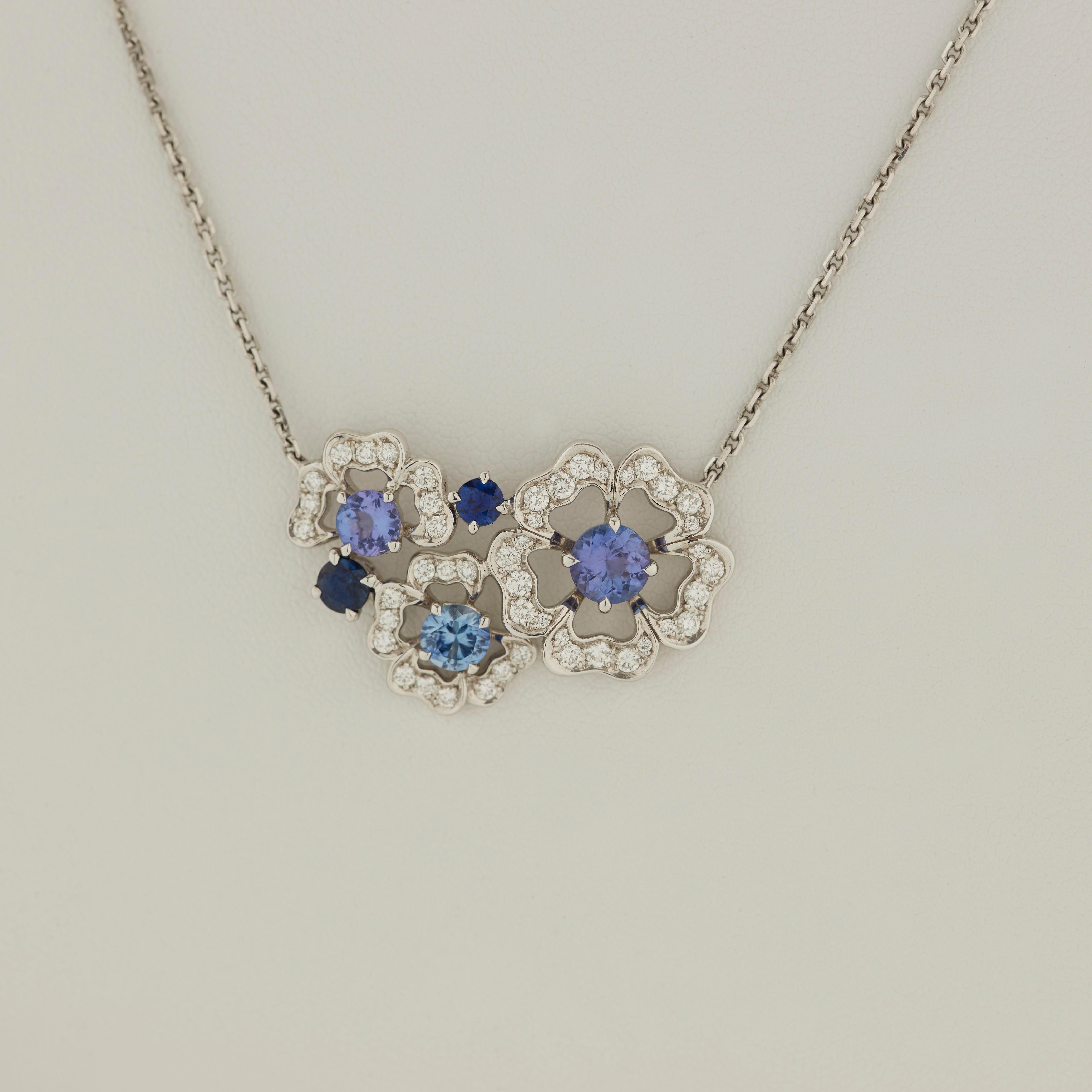 Garrard 'Tudor Rose Petal' 18 Karat Gold Diamond and Blue Sapphire Necklace For Sale 2