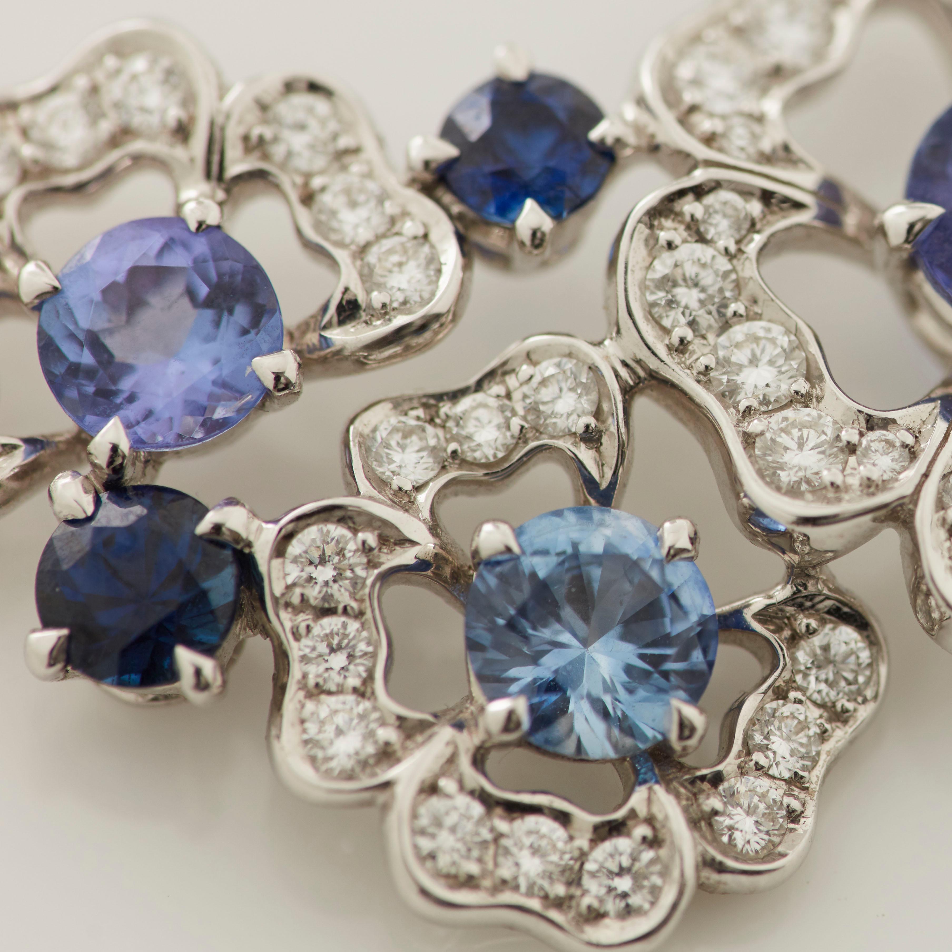 Garrard 'Tudor Rose Petal' 18 Karat Gold Diamond and Blue Sapphire Necklace For Sale 3