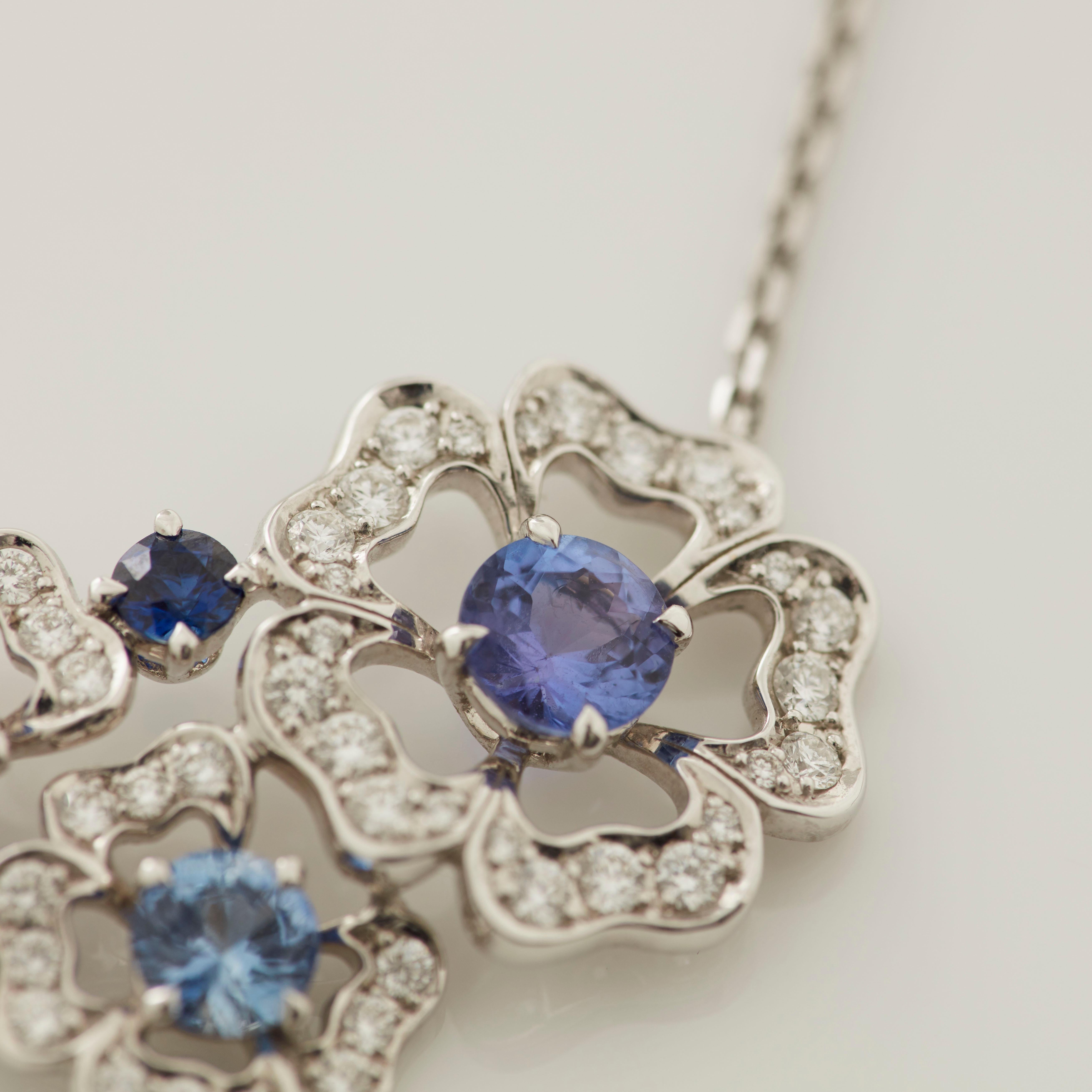 Garrard 'Tudor Rose Petal' 18 Karat Gold Diamond and Blue Sapphire Necklace For Sale 4