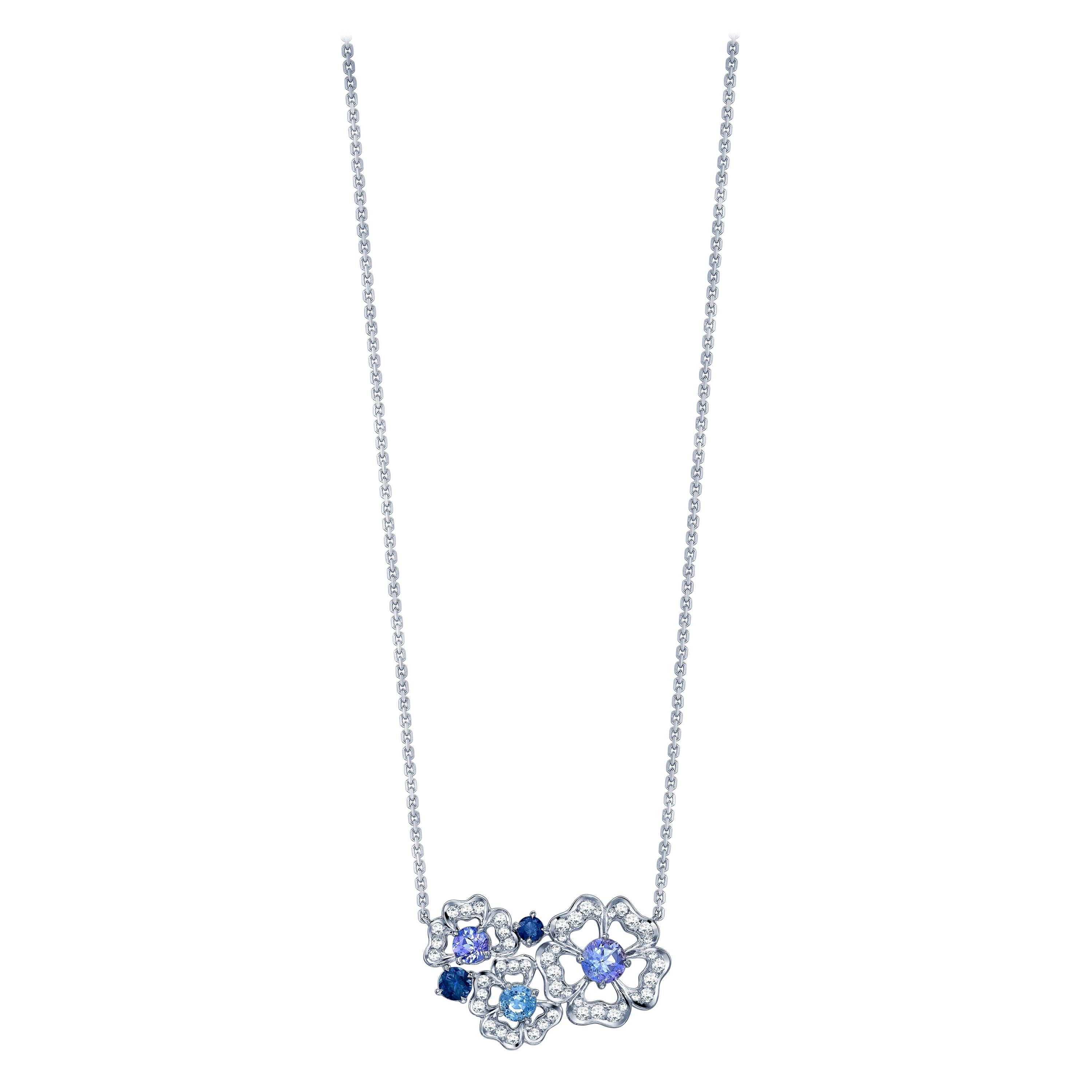 Garrard 'Tudor Rose Petal' 18 Karat Gold Diamond and Blue Sapphire Necklace For Sale