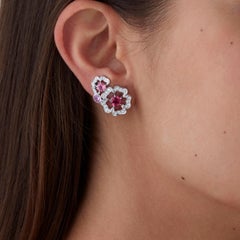 Garrard 'Tudor Rose Petal' 18 Karat White Gold & Diamond Pink Sapphire Earrings